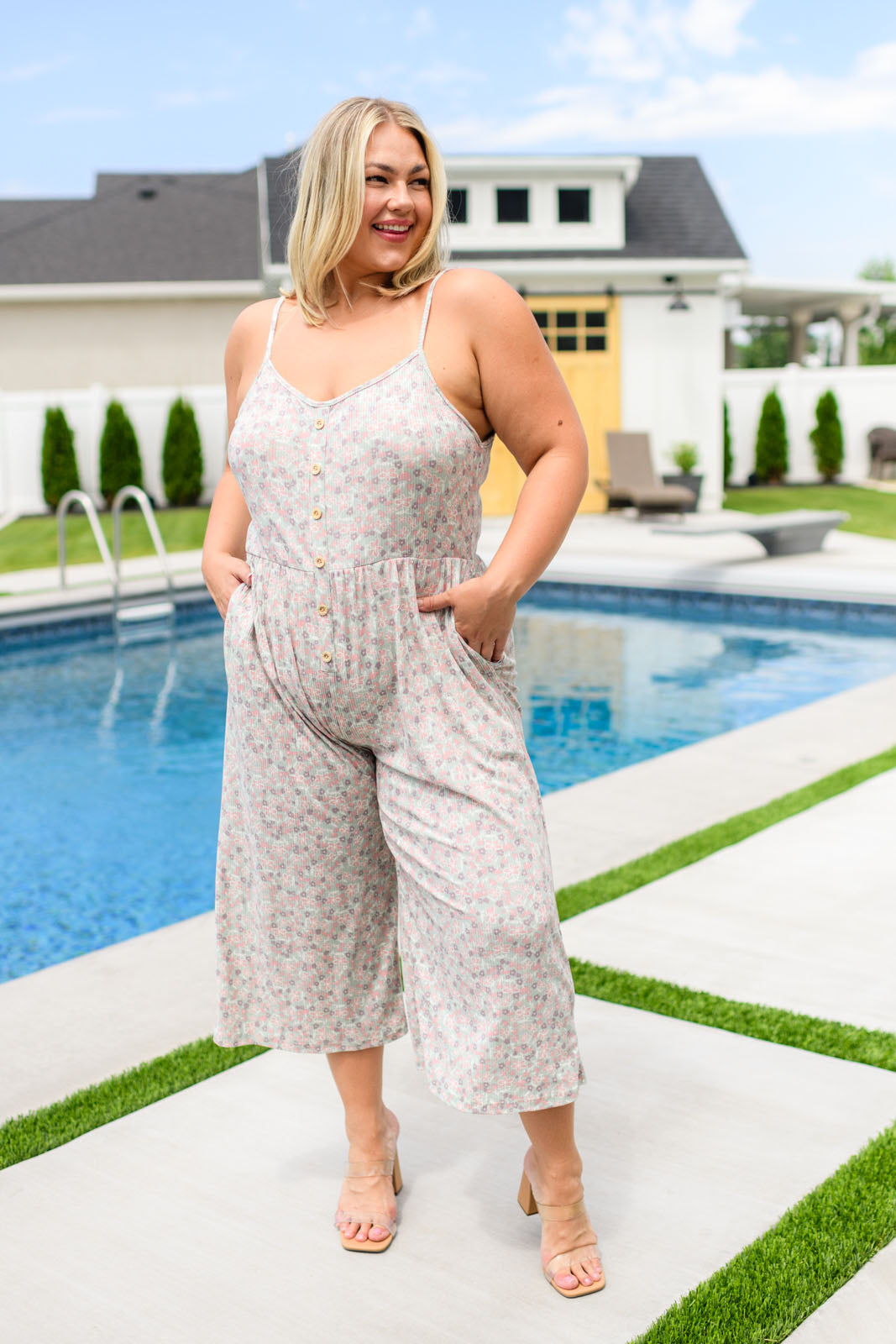 Lucky In Love Floral Jumpsuit for Women - Elegant Floral Print Romper with Pockets | Perfect for Summer Weddings, Beach Vacations & Date Nights
