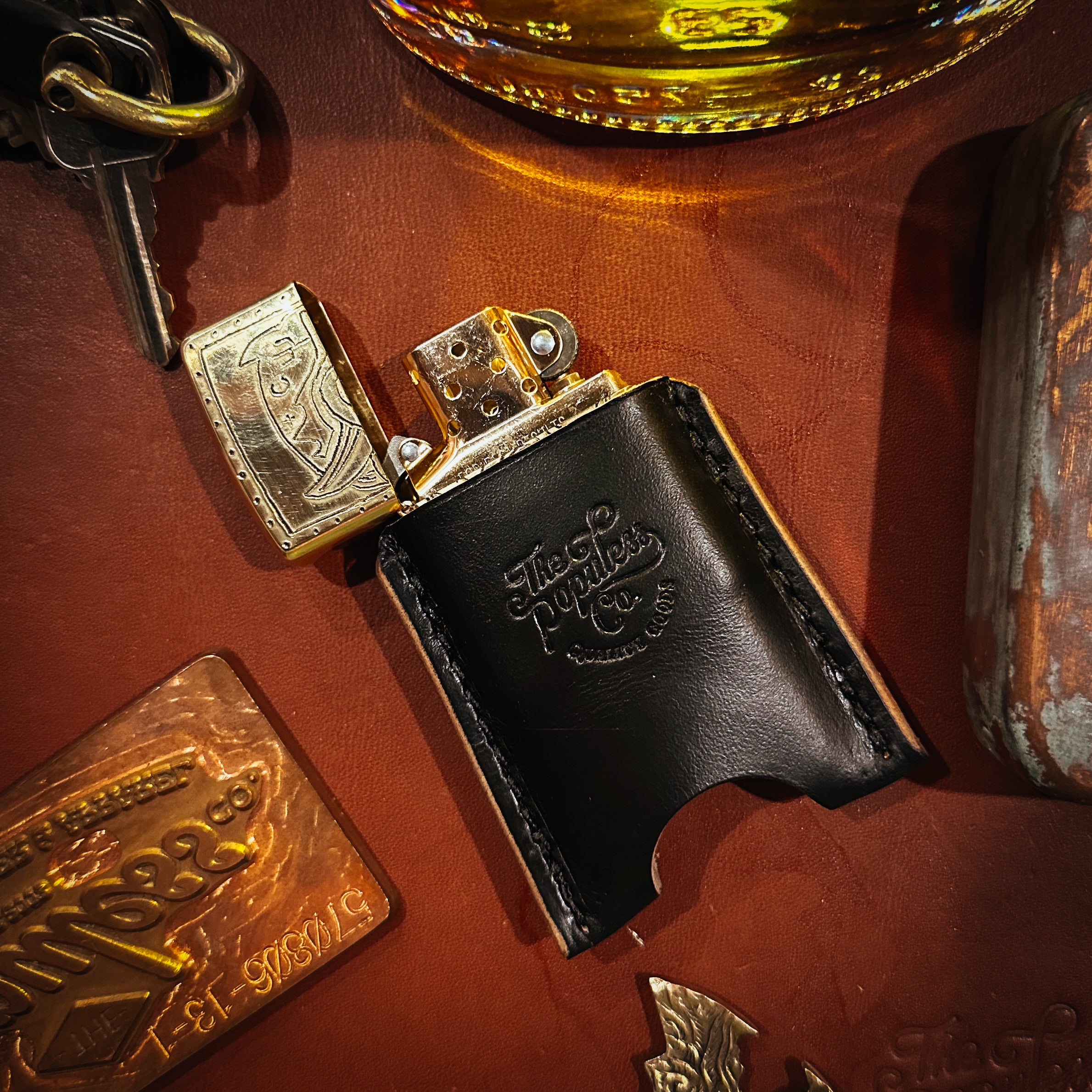 BROOKHAYL x POPULESS Limited Edition Hand Engraved Zippo® Lighter - 007 James Bond Collector's Item in Armor Brushed Brass - Perfect for Gifts, Collectibles & Everyday Carry (EDC)