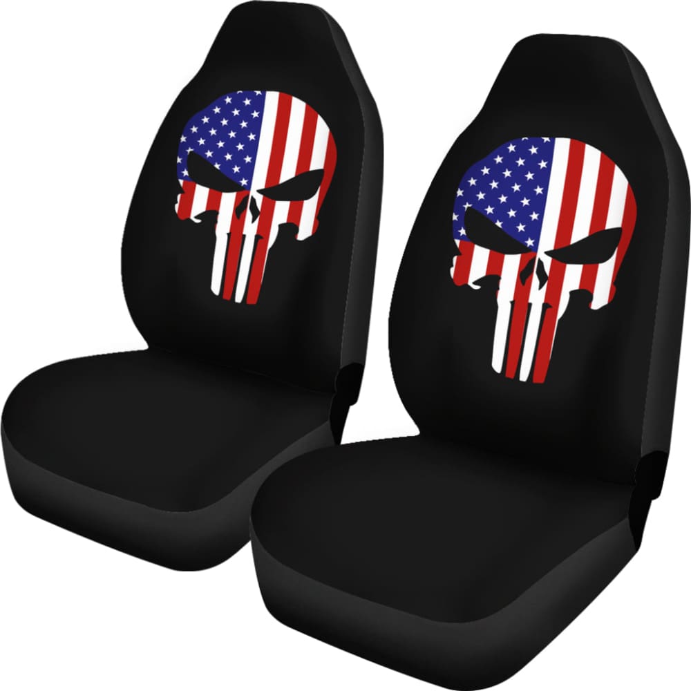Punisher Black American Flag Car Seat Covers - Durable Universal Fit for Trucks, SUVs & Sedans - Perfect for Patriotic Car Enthusiasts & Military Supporters