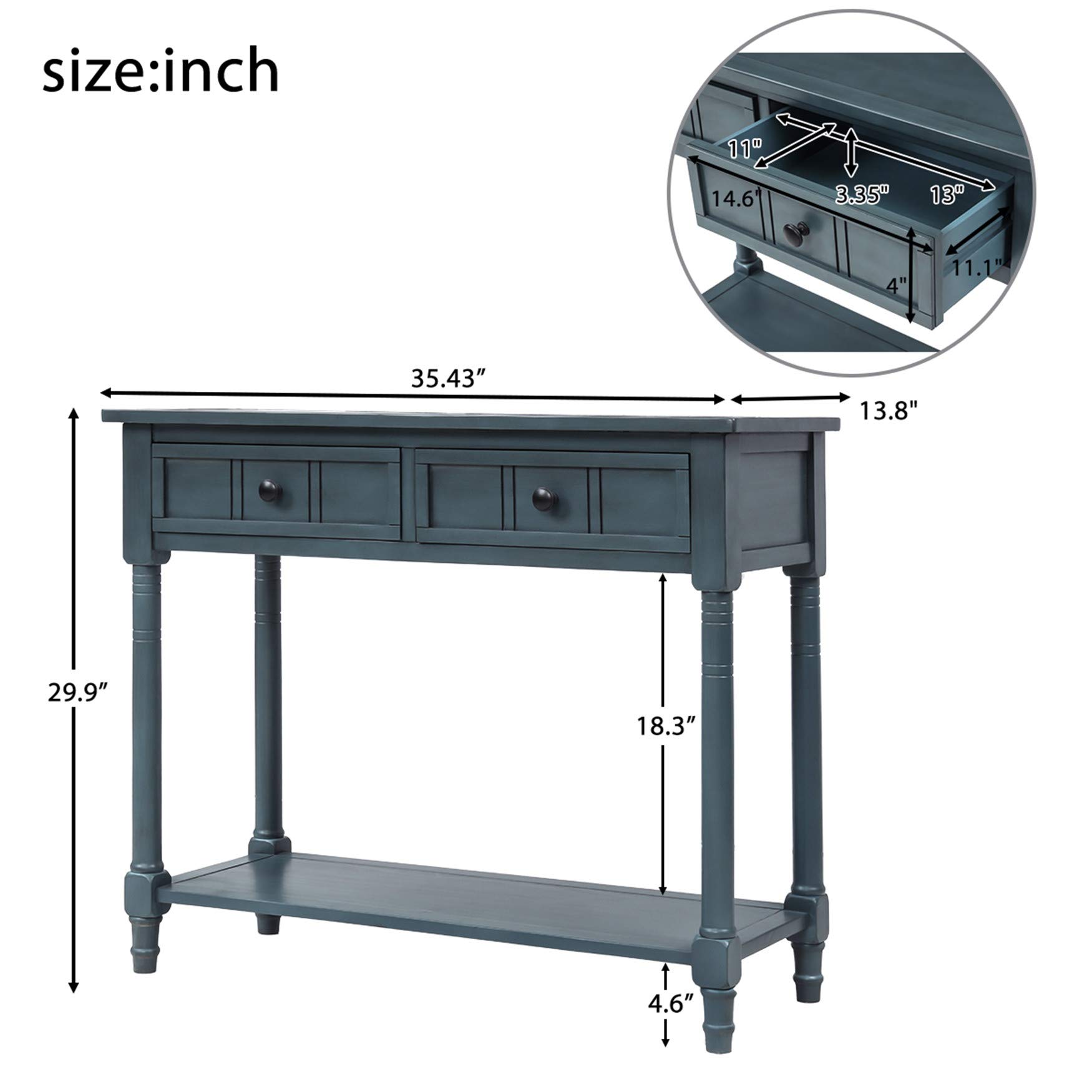 Narrow Navy Console Table with Drawers - Small Entryway Table, Sofa Side Table for Hallway, Living Room & Bedroom - Perfect for Storage and Decor