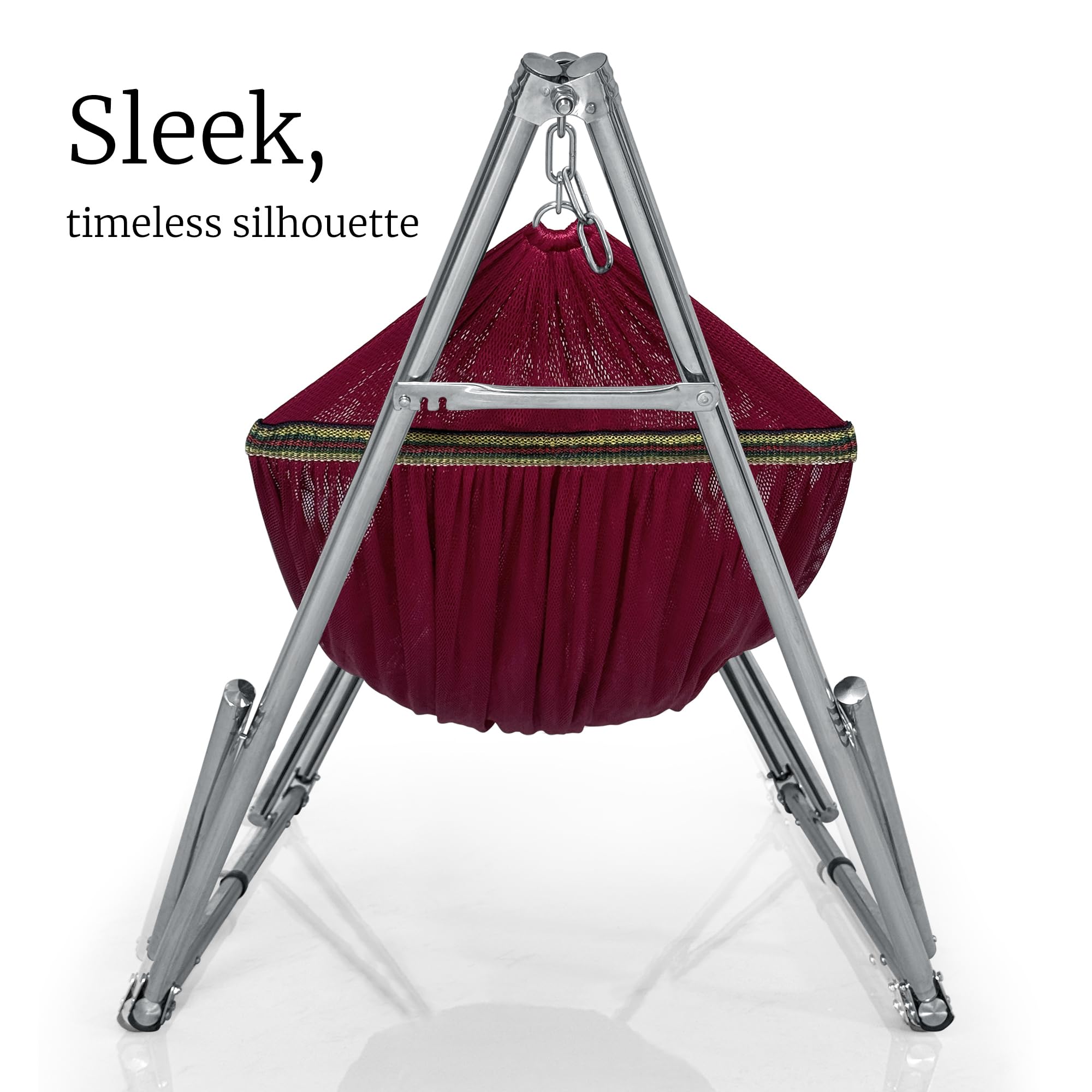 Tranquillo Portable Foldable Hammock Stand - Heavy Duty 650 lbs Capacity for 2 Persons, Premium Stainless Steel Frame with Breathable Hammock Net (Red) - Perfect for Camping, Backyard Relaxation & Beach Outings