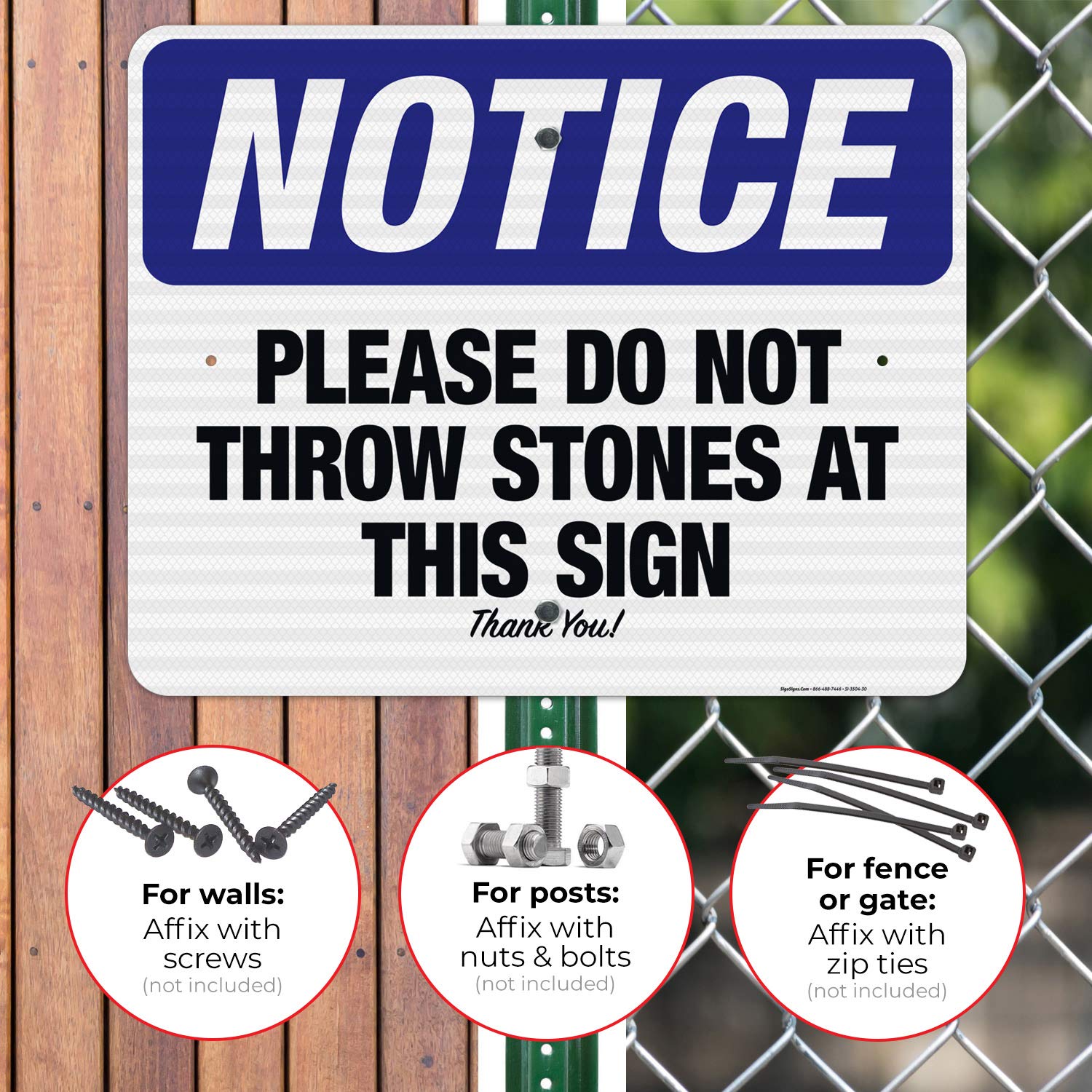 3M EGP Reflective OSHA Notice Sign - 24x30 Inches, .080 Aluminum, Fade Resistant for Indoor/Outdoor Use | 'Please Do Not Throw Stones' Safety Warning Sign | Made in USA - Perfect for Construction Sites, Parking Lots & Public Areas