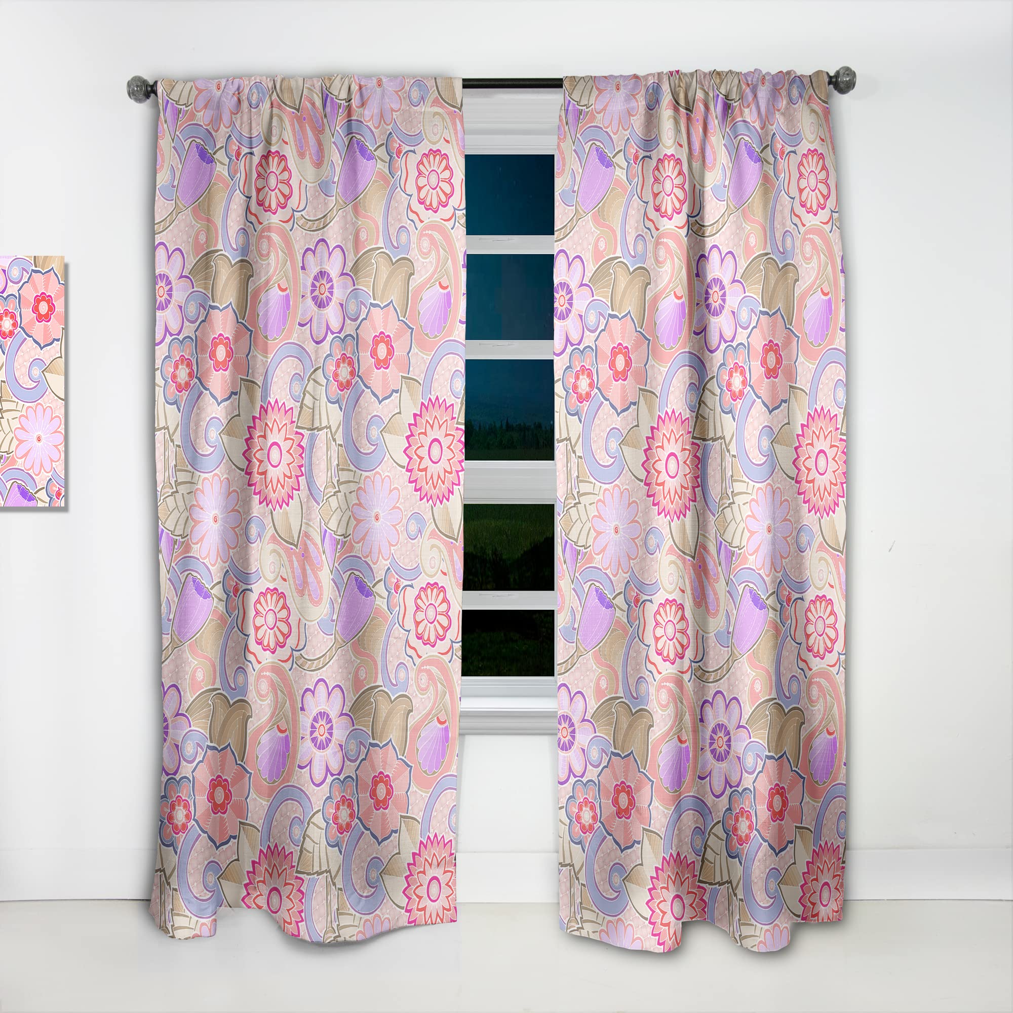 DesignQ Floral Botanical Retro XIII Thermal Insulated Curtains - Single Panel 52x84 Inches - Elegant Window Treatments for Bedroom & Living Room - Perfect for Home Decor, Light Blocking & Energy Saving