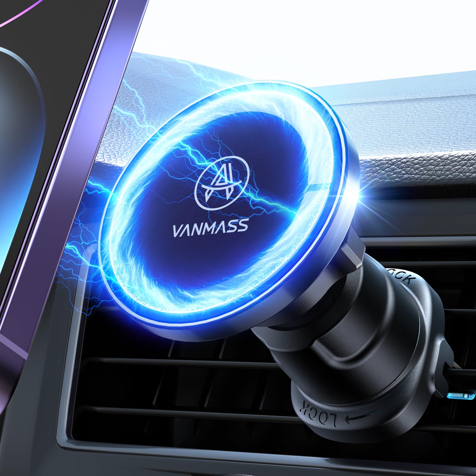 VANMASS Magnetic Car Phone Holder for MagSafe - 2025 Upgraded Strong Vent Mount with Secure Clip Hook - Universal Phone Stand for iPhone 16/15/14/13/12/11 & Samsung Android - Perfect for Road Trips, Commuting and Hands-Free Navigation