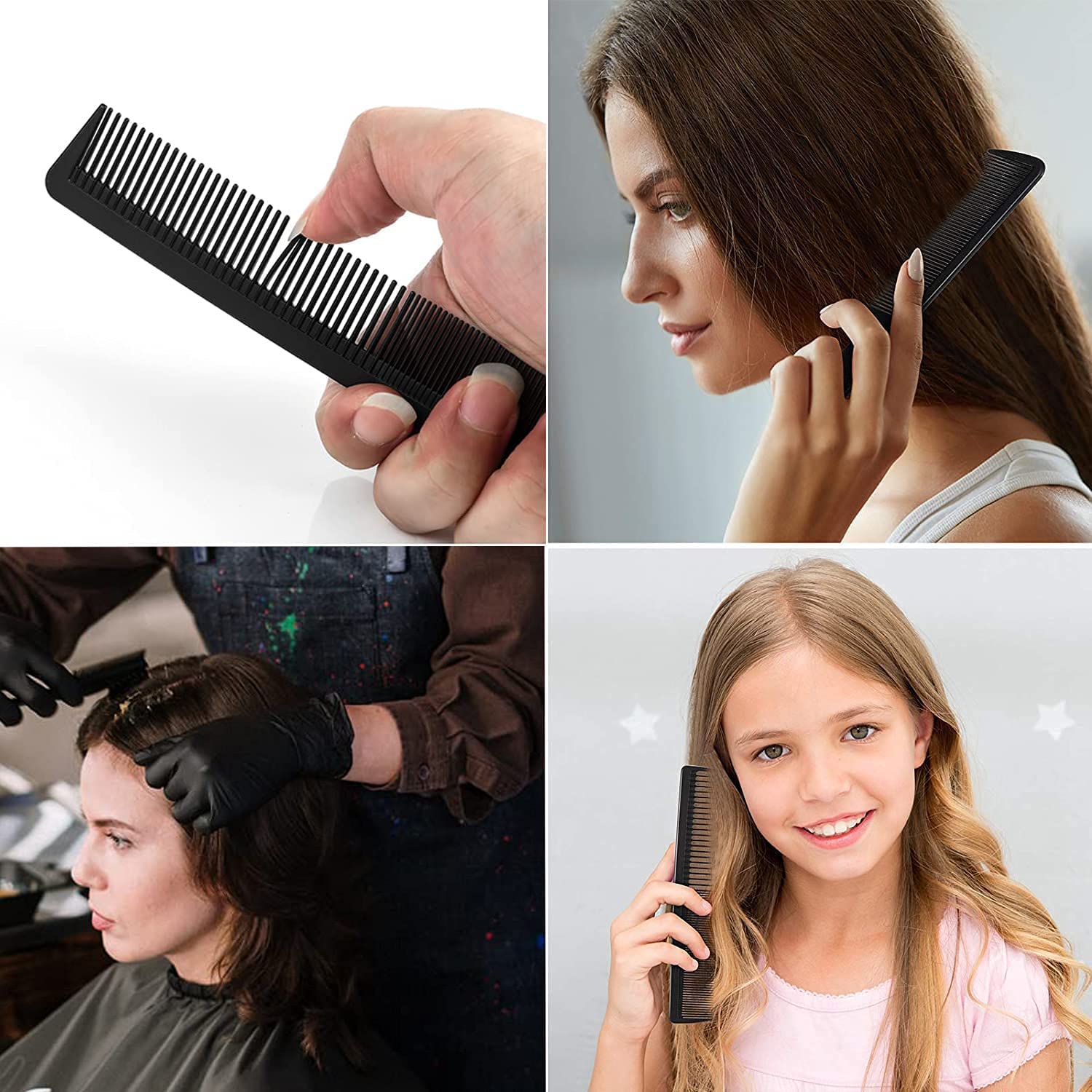 Professional Matte Black Carbon Fiber Hair Comb Set for Men - 3 Pack Barber Salon Styling Comb for Grooming, Beards & Mustaches - Perfect for Home, Salon & Travel Use