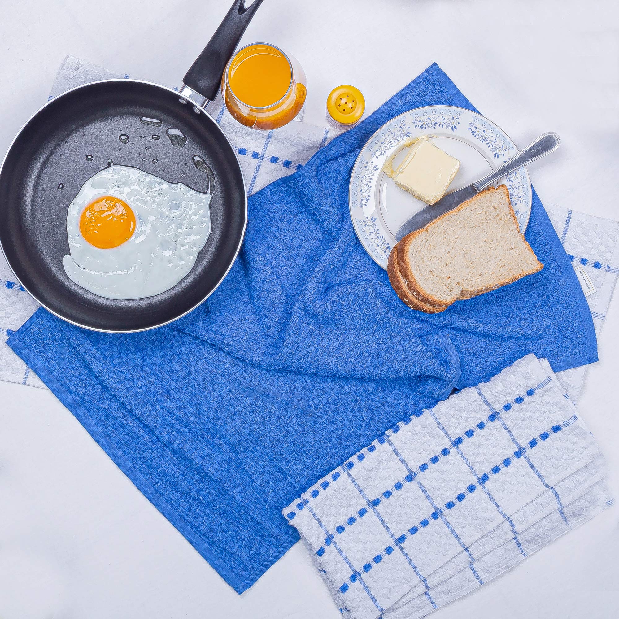 Premium 12-Pack Cotton Dish Towels Set - 15x25 Inch, Ultra Soft & Absorbent - Multipurpose Kitchen Towels for Cleaning, Drying, Tea Towels & Household Use (Blue) - Ideal for Kitchen, Bathroom & Daily Cleaning Tasks