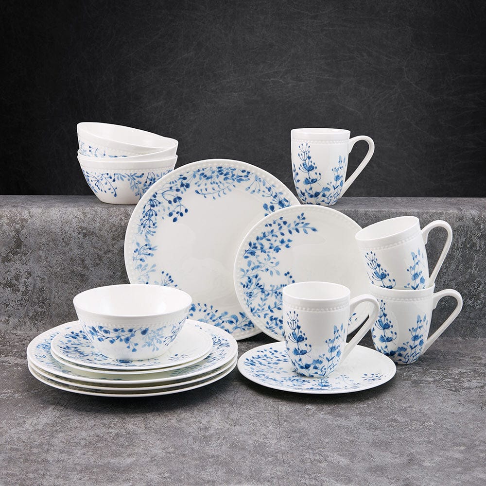 Taryn 16-Piece Dinnerware Set - Service for 4 - Porcelain Dinner Plates, Salad Plates, Bowls & Mugs - Elegant Tableware for Everyday Dining, Dinner Parties & Family Gatherings