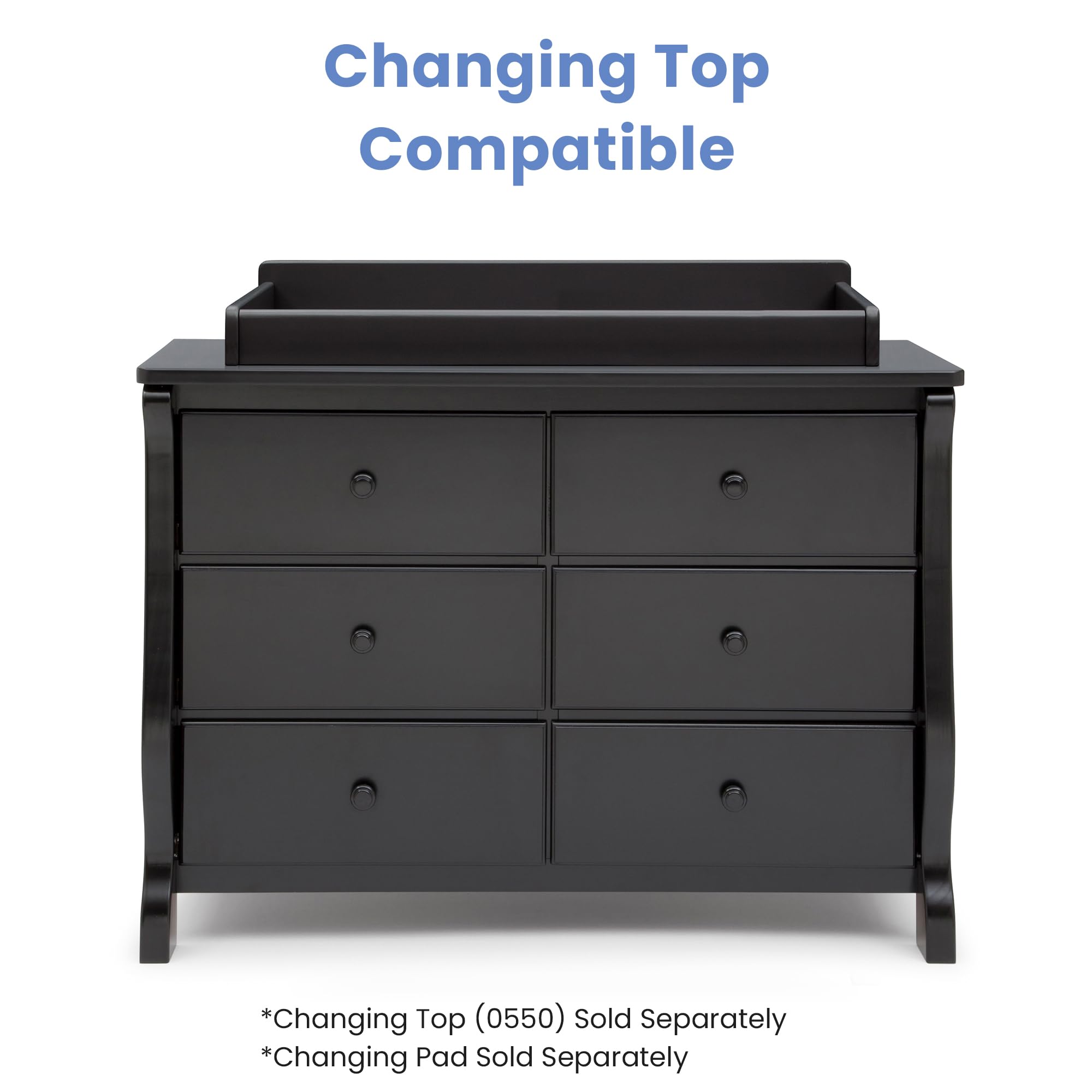 Delta Children Universal 6 Drawer Dresser with Interlocking Drawers - Sturdy Kids Dresser for Bedroom, Nursery & Playroom - Ebony Black Finish for Modern Home Decor