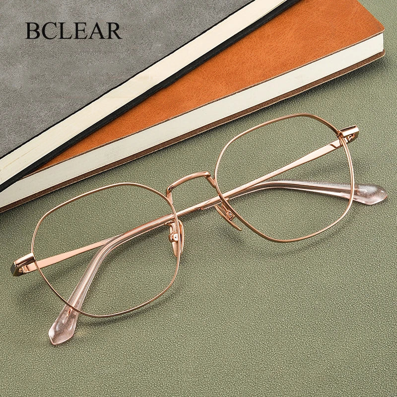 Bclear Unisex Full Rim Polygon Titanium Eyeglasses 86672 - Lightweight Durable Frame for Men & Women - Perfect for Reading, Work, and Everyday Wear
