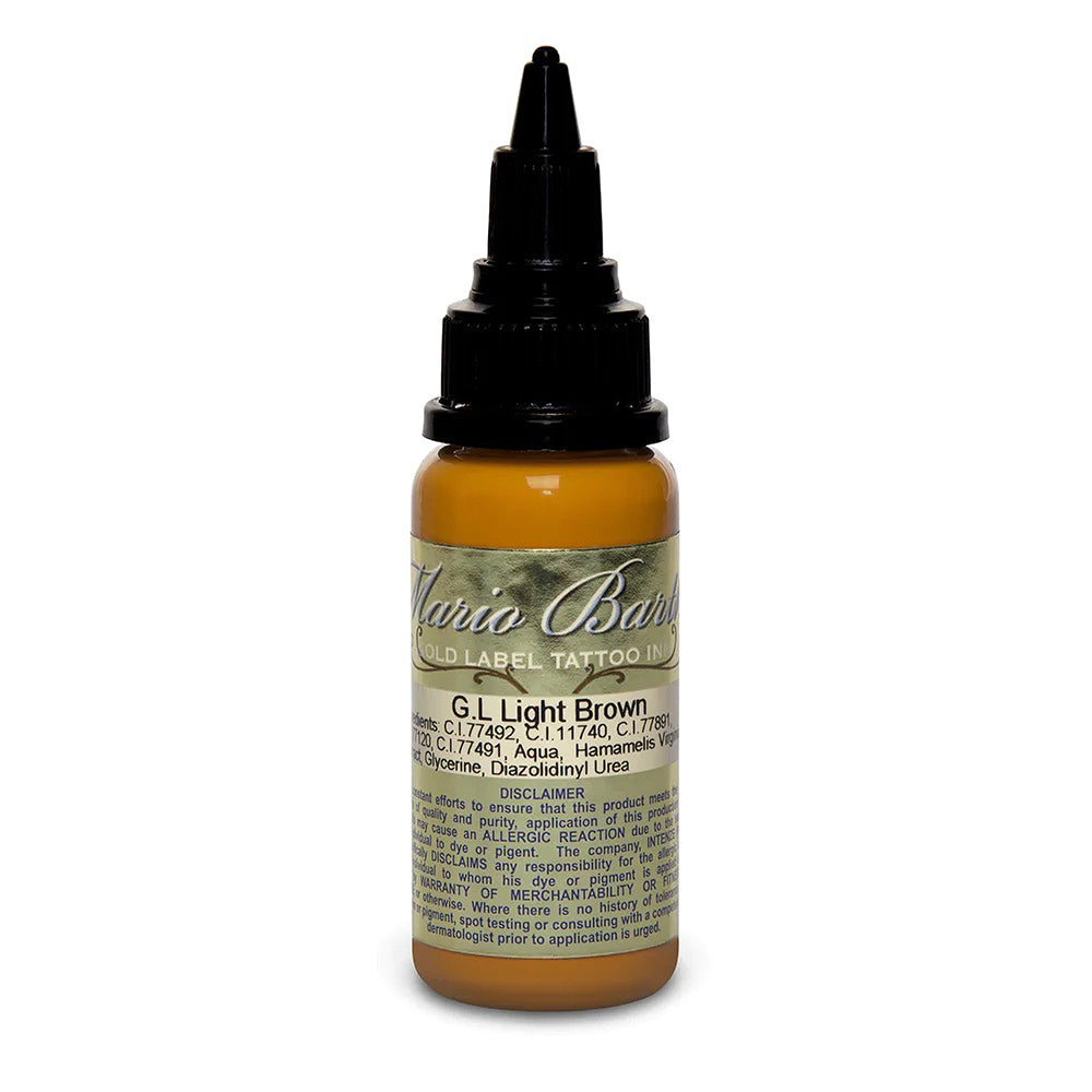 Premium Light Brown Mario Barth Gold Label Tattoo Ink by Intenze - 1oz Bottle - Professional Tattoo Artist Supplies for Realistic Shading & Fine Line Work