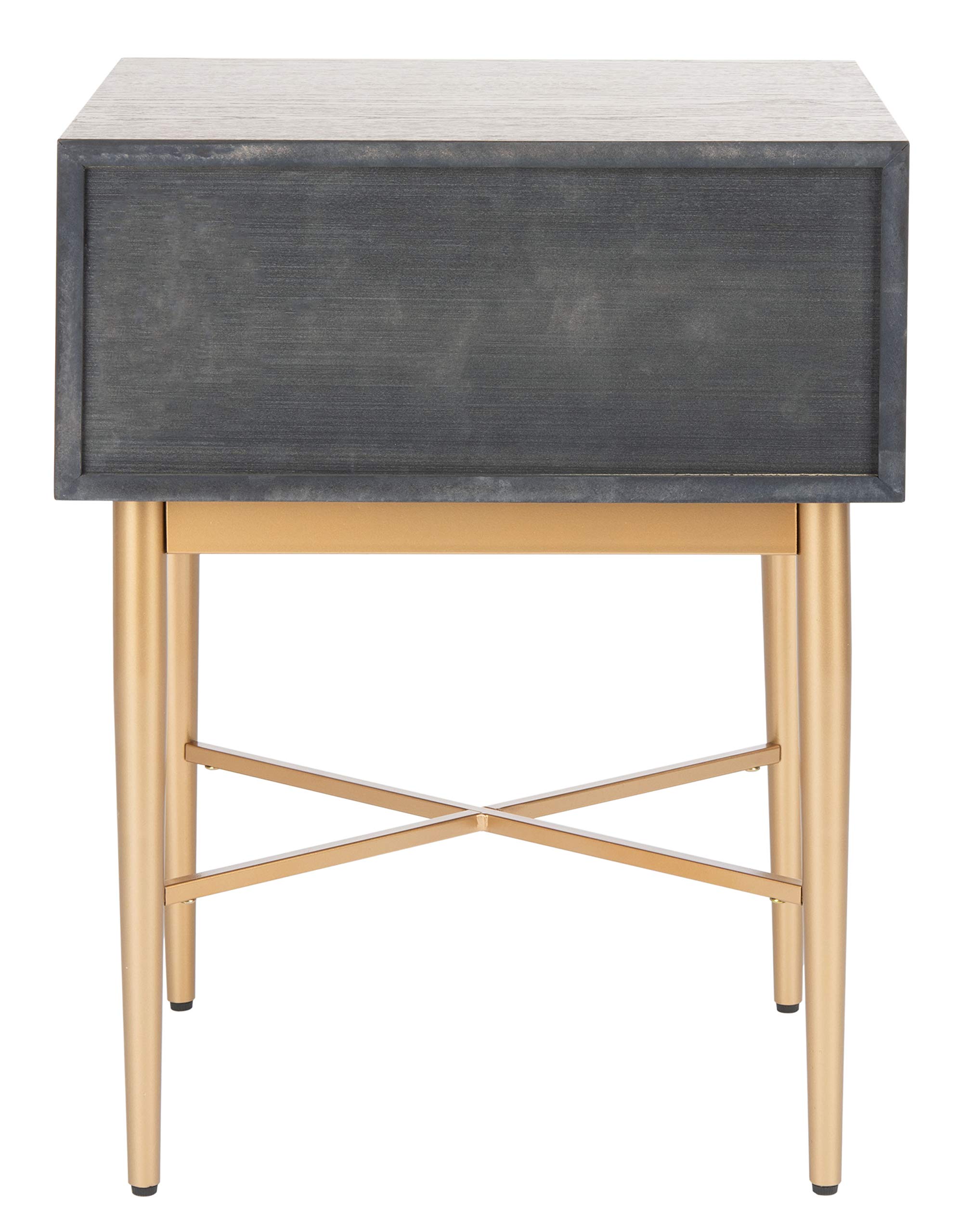 Safavieh Home Pierre Modern Walnut and Gold 1-Drawer Nightstand - Stylish Bedside Table for Bedroom Decor with Storage Space