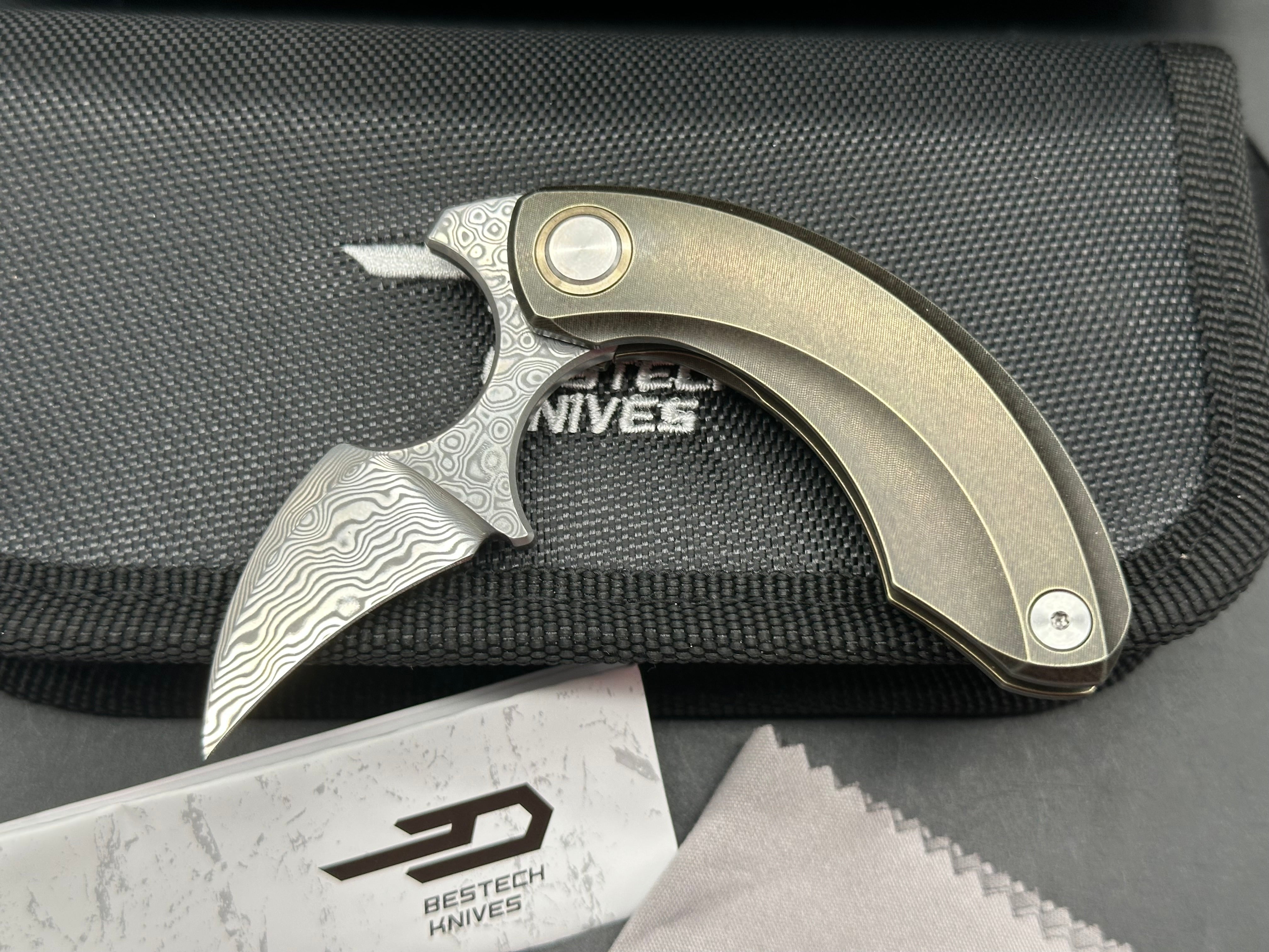 Bestech STRELIT Frame Lock Folding Knife - Bronze Titanium Handle, 2.2