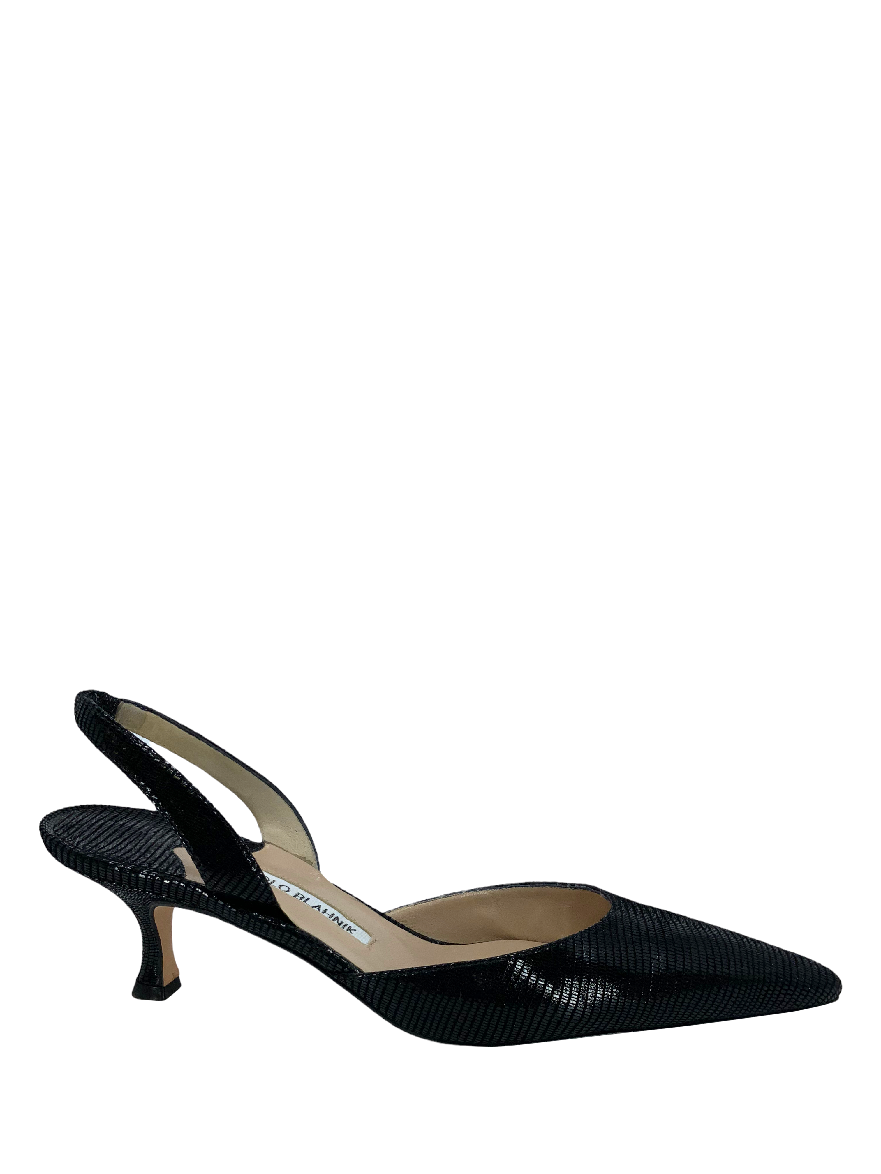 Manolo Blahnik Textured Suede Carolyne Slingback Heels - Women's Size 8 Luxury Designer Shoes for Weddings & Evening Events