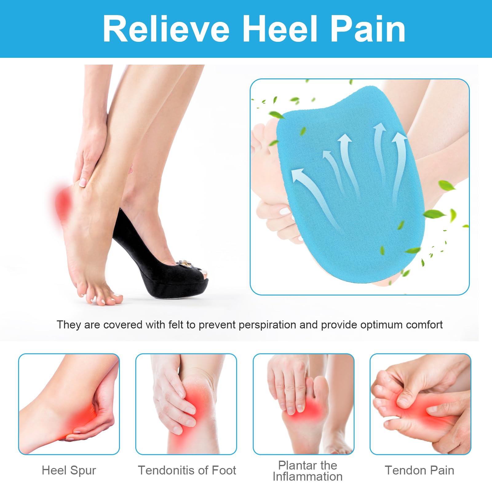 **ACWOO Silicone Heel Pads - 1 Pair Orthopedic Gel Heel Inserts for Plantar Fasciitis & Achilles Heel Pain Relief, Shock-Absorbing & Height Increasing - Perfect for Running, Walking & High Heel Comfort**