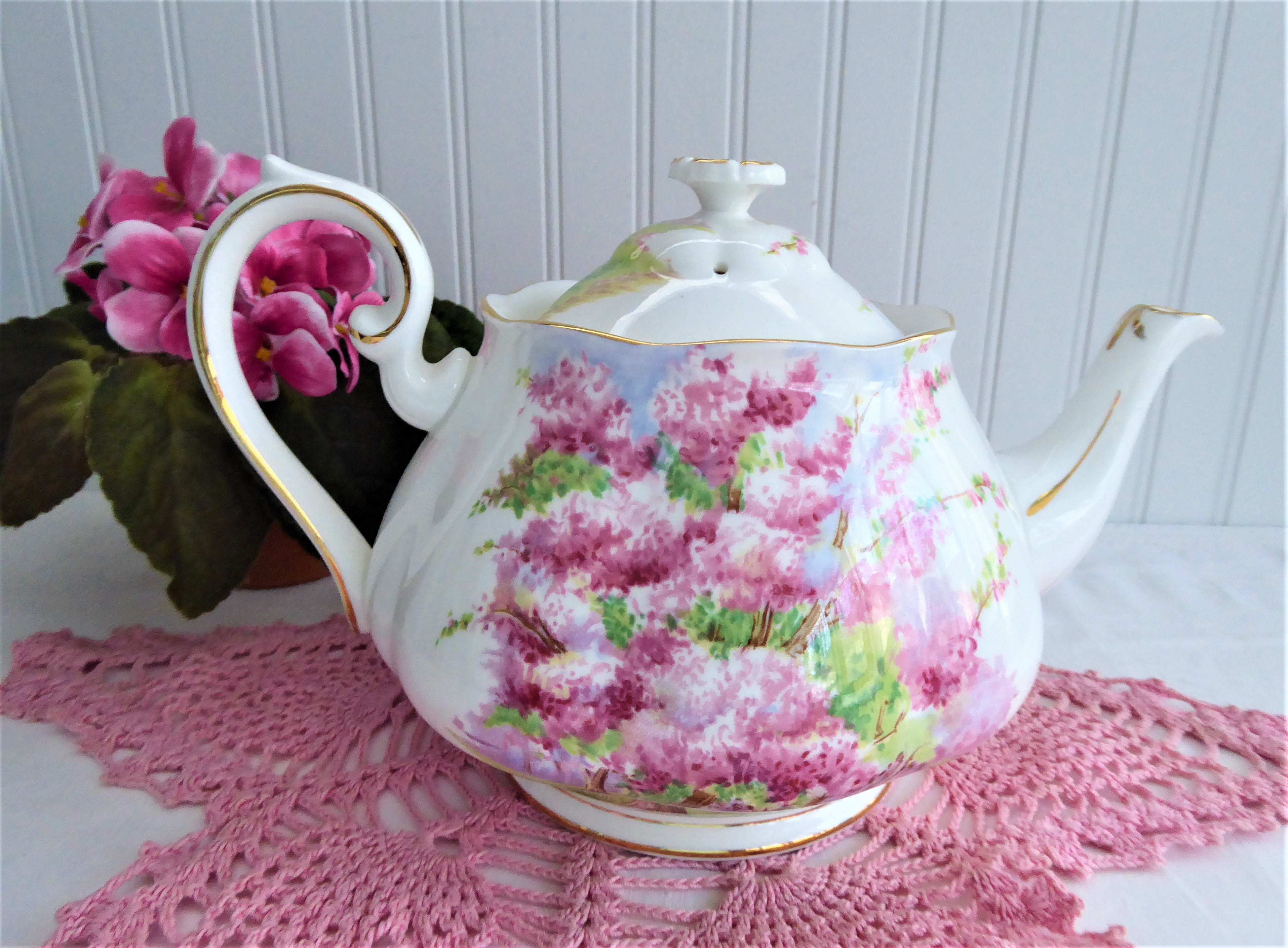 Royal Albert Blossom Time Teacup Set - Vintage 1950s Pink Floral Bone China Teapot & Saucer - Perfect for Afternoon Tea & English Garden Parties