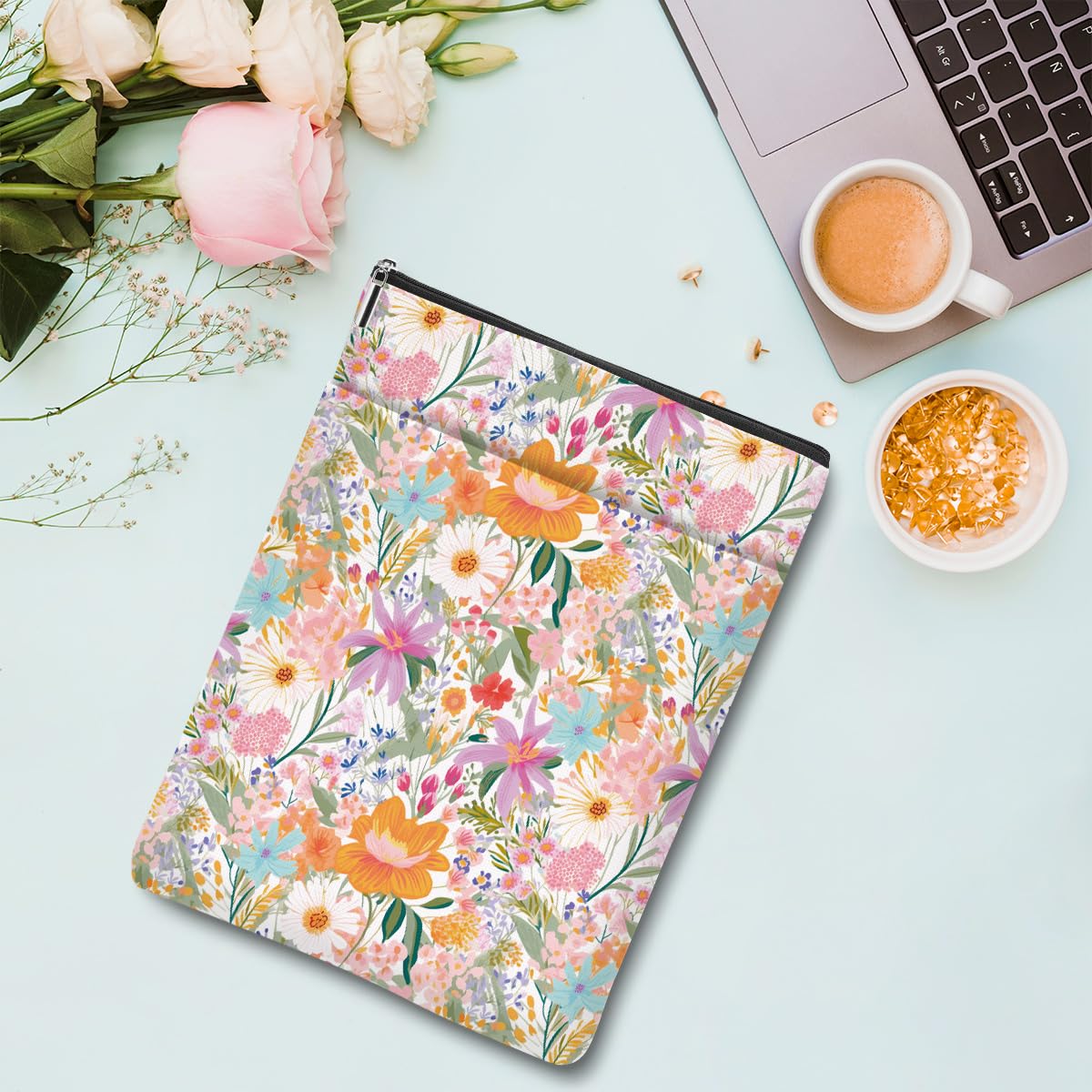Floral Book Sleeve - Preppy Flower Book Cover Protector for Paperbacks & Hardcovers | Perfect Gift for Book Lovers, Women, Girls & Moms | Great for Reading, Travel, Book Club & School | Christmas Birthday Gifts Idea