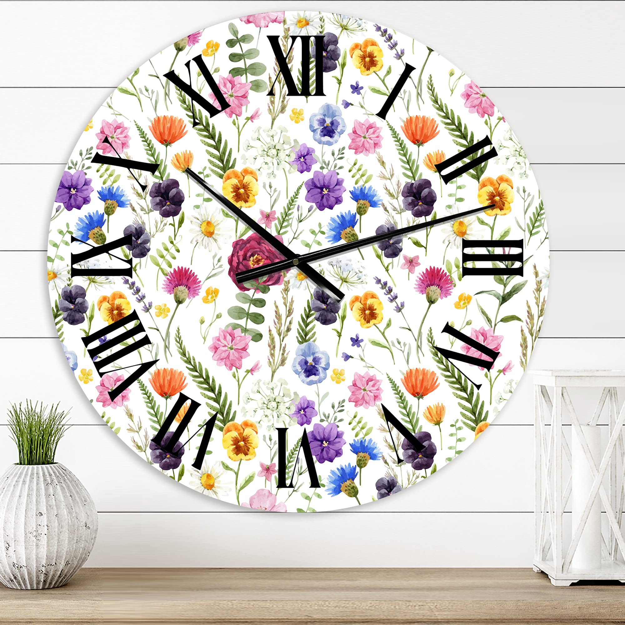 Wildflowers Floral Pattern Wall Clock - Large Decorative Traditional Clock for Living Room, Bedroom & Office | Perfect Home Decor Gift