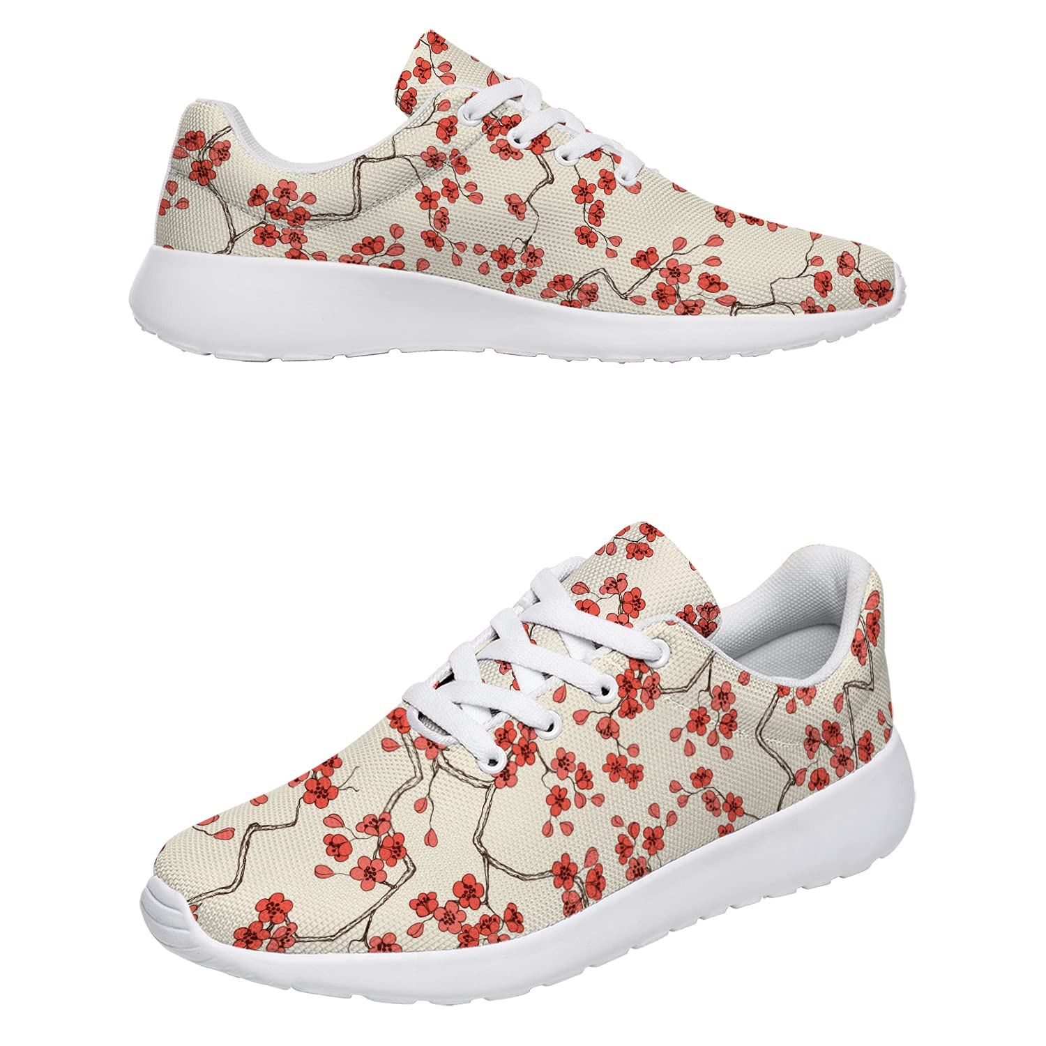 Unisex 3D Printed Cherry Blossom Sneakers - Japanese Sakura Design Non-Slip Tennis & Golf Shoes for Women & Men (White, US Men's 4.5/Women's 6.5) - Perfect for Casual Wear, Sports & Gift Giving