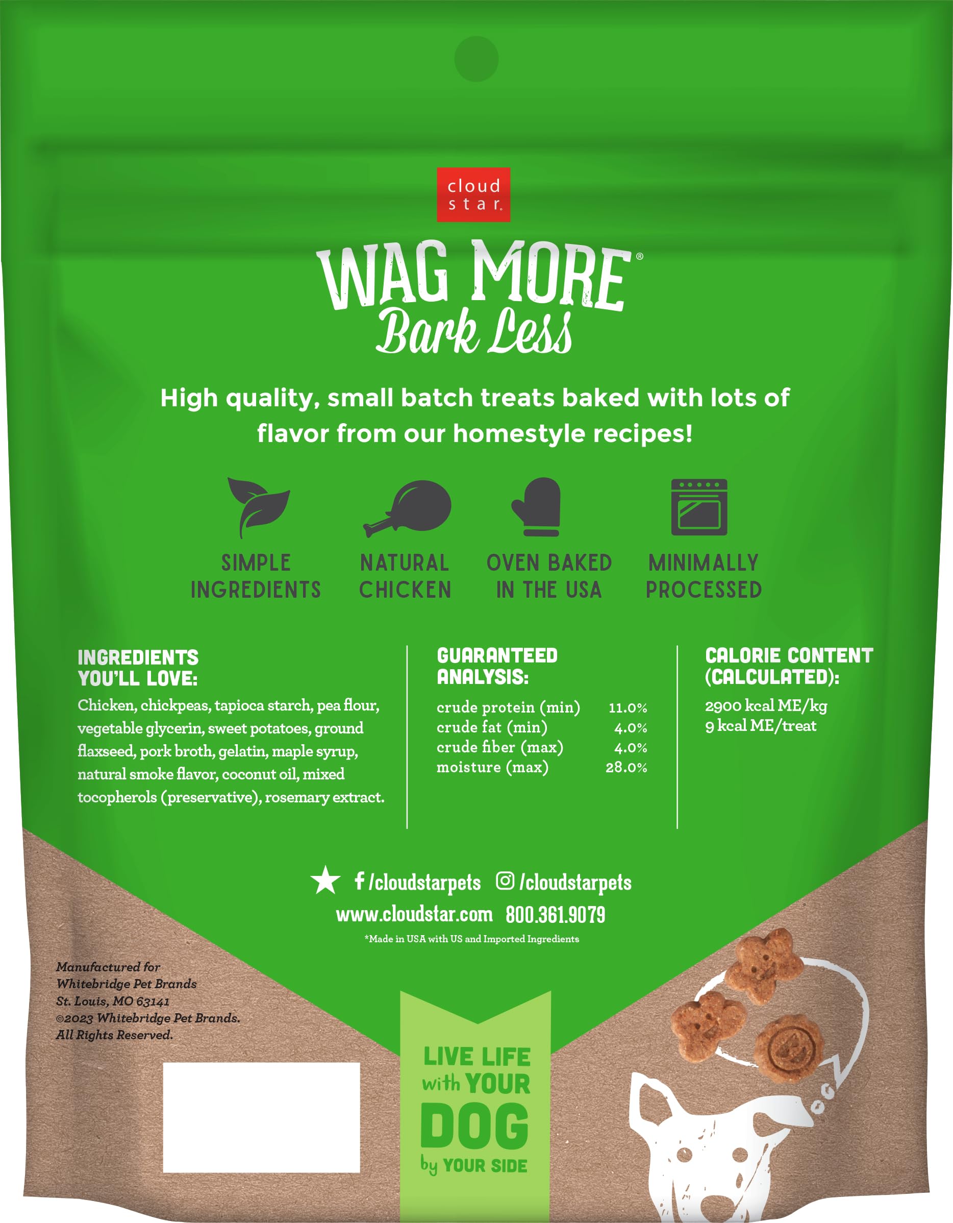 Cloud Star Wag More Bark Less Soft Chews - Grain Free Dog Treats with Chicken & Sweet Potato - 5 oz Pouch - Healthy Snacks for Training, Rewards & Digestive Health