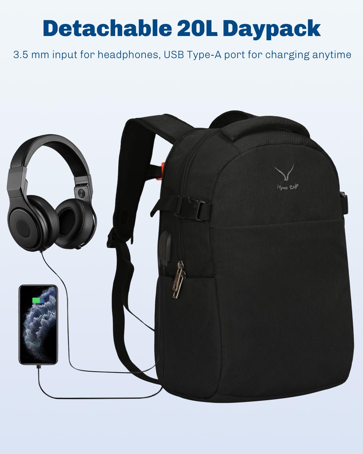 Hynes Eagle 22 Inch Rolling Backpack - 2 in 1 Wheeled Carry On Luggage for Air Travel, 63L Spinner Suitcase for Women & Men | Perfect for Business Trips, Weekend Getaways & International Travel
