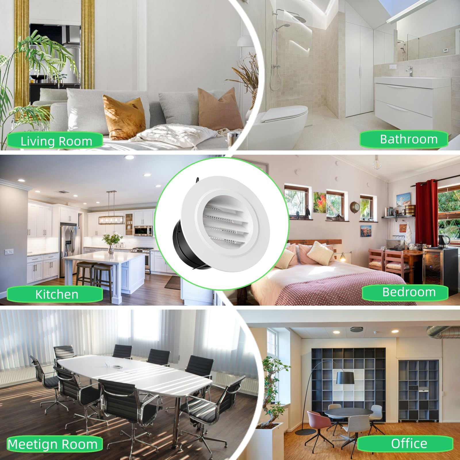 4 Inch Adjustable Round Soffit Vents with Fly Screen - 2 Pack ABS Ceiling Diffuser for Bathroom, Living Room & Office Ventilation - Perfect for Home Exhaust & Air Circulation Systems
