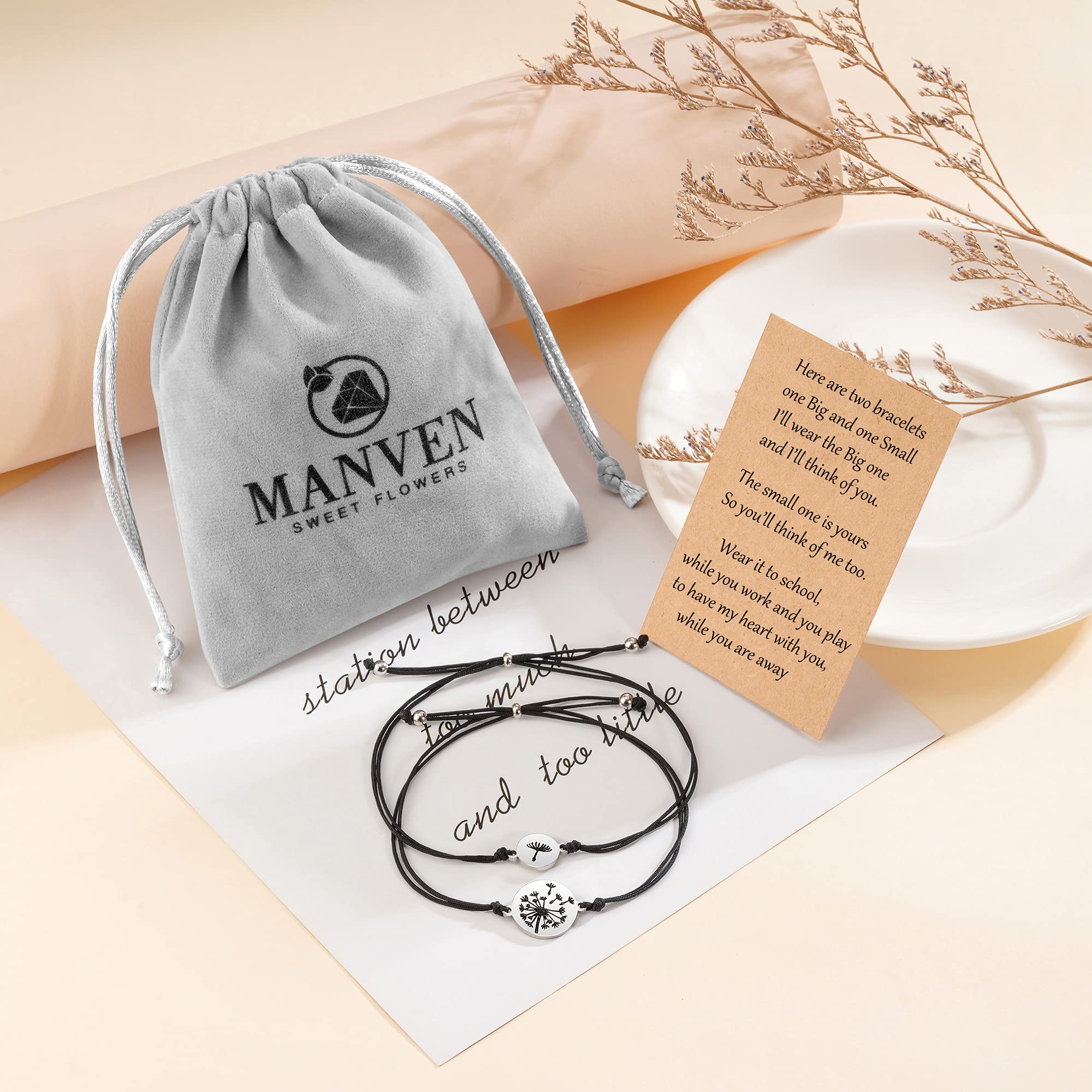MANVEN Mother Daughter Matching Bracelets Set - Heart Wish Bracelets for Back to School, Separation Anxiety Gift | Perfect Preschool Present for Mommy and Me Bonding