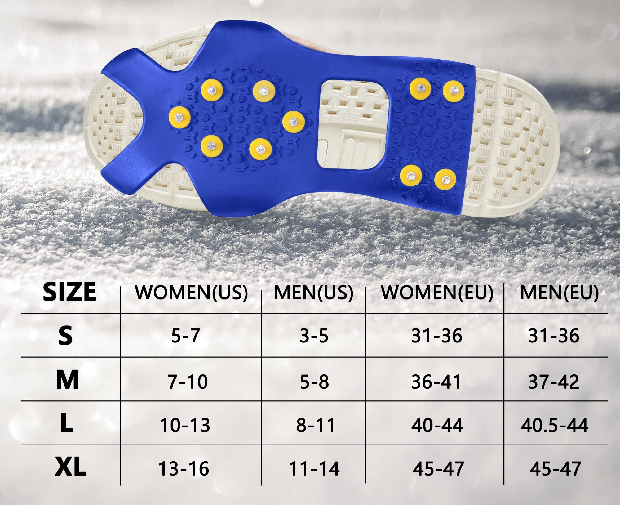 Ginsco Anti-Slip Ice Cleats for Winter Boots & Shoes - Traction Crampons for Men, Women & Kids - Perfect for Hiking, Walking, Jogging on Snow & Ice