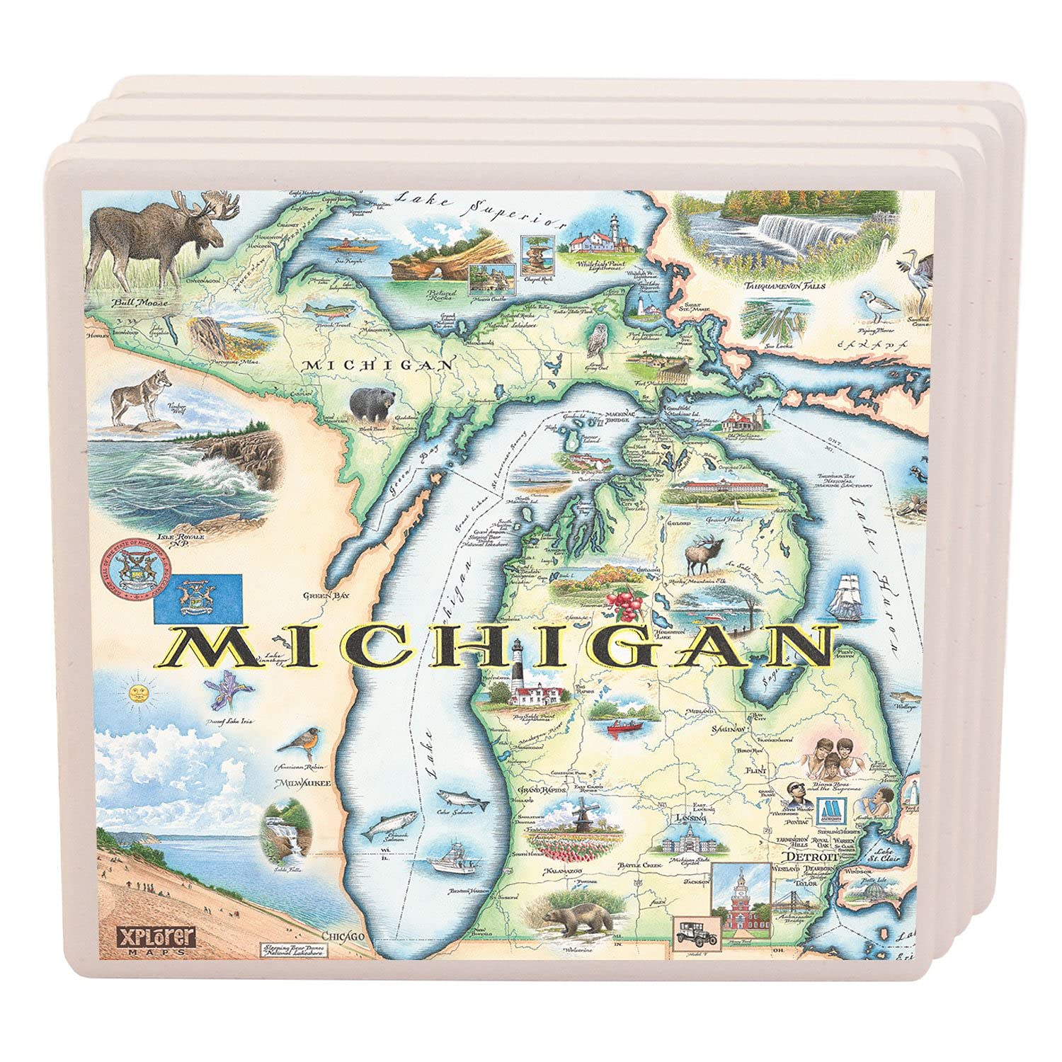 Michigan Map Ceramic Coasters Set of 4 - USA State-Themed Drink Coasters for Home, Office, Bar Decor - Perfect Gift for Michigan Lovers & Travel Enthusiasts