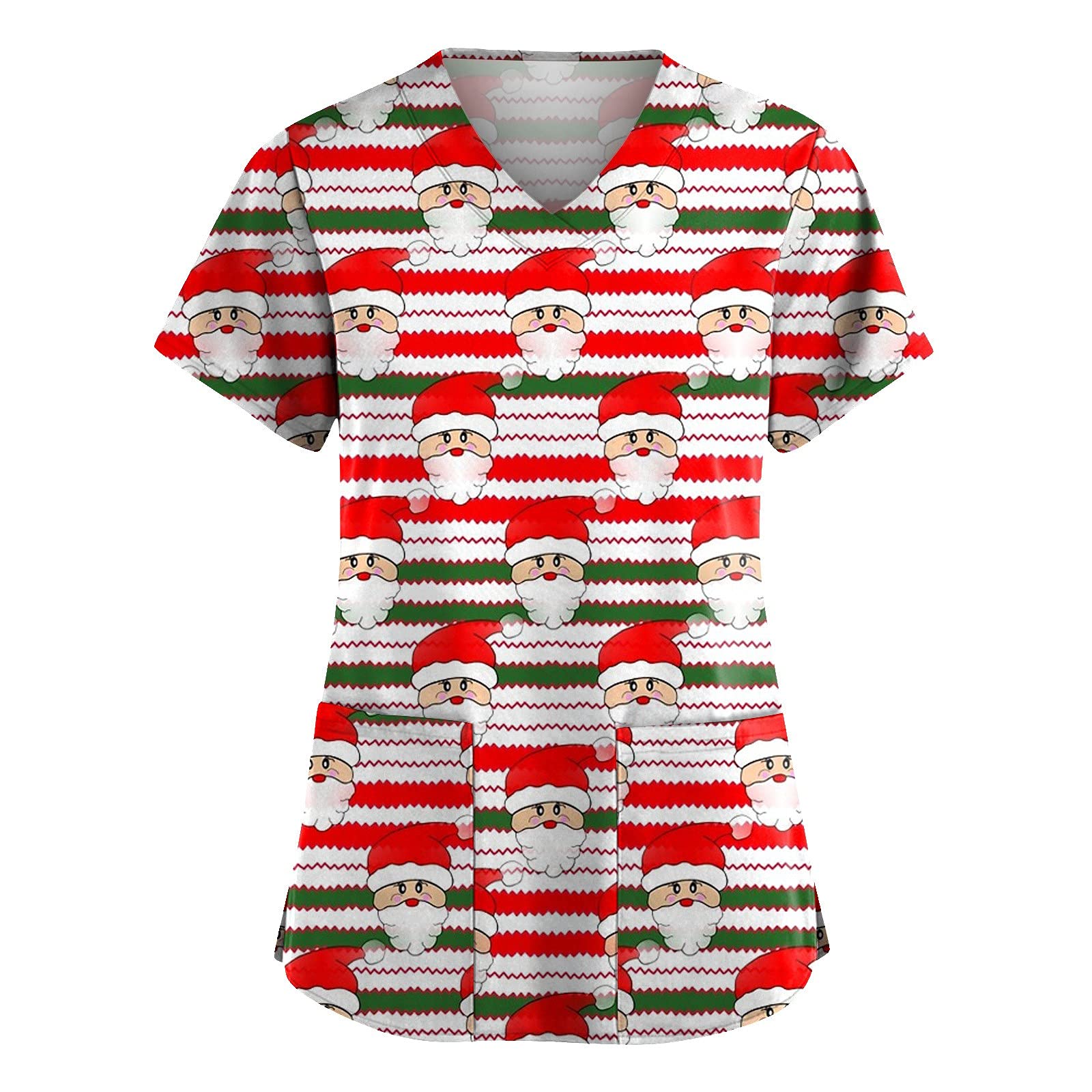 Funny Christmas Graphic Women's V-Neck Scrub Top - Oversized Short Sleeve Casual Tee with Side Slit | Trendy Fall Blouse for Nurses, Medical Professionals & Holiday Parties