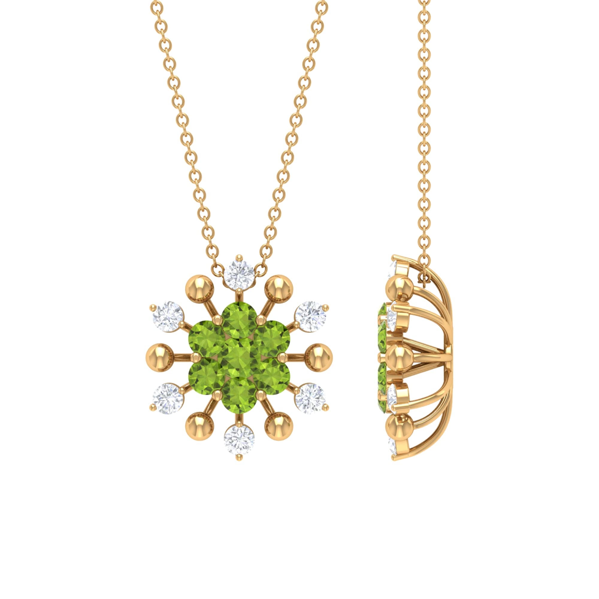 1.25 CT Peridot and Moissanite Floral Pendant Necklace for Women - 14K Solid Gold Statement Jewelry - August Birthstone Gift - Perfect for Birthday, Anniversary & Special Occasions
