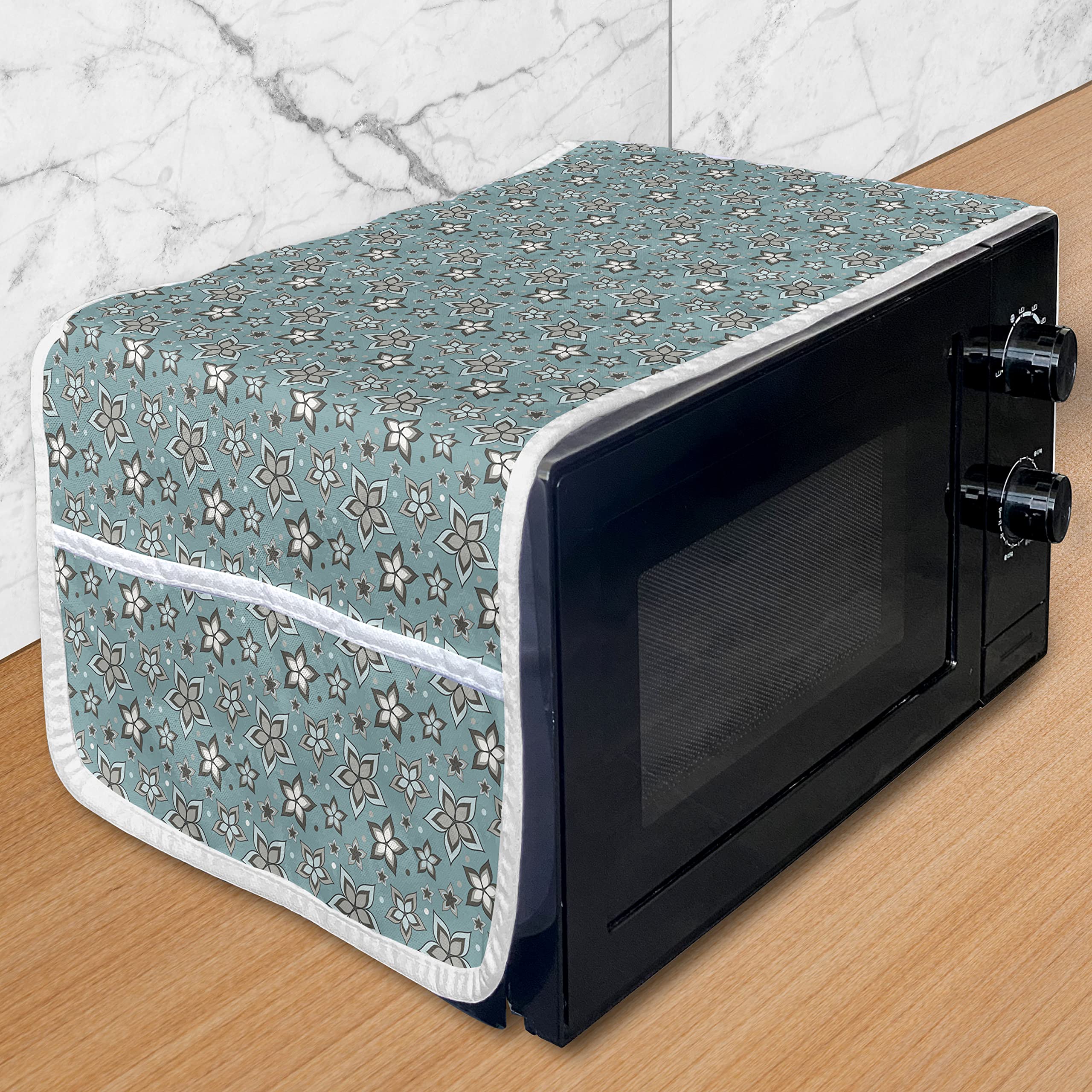 Ambesonne Floral Microwave Cover - Waterproof Kitchen Organizer with Pockets, 36