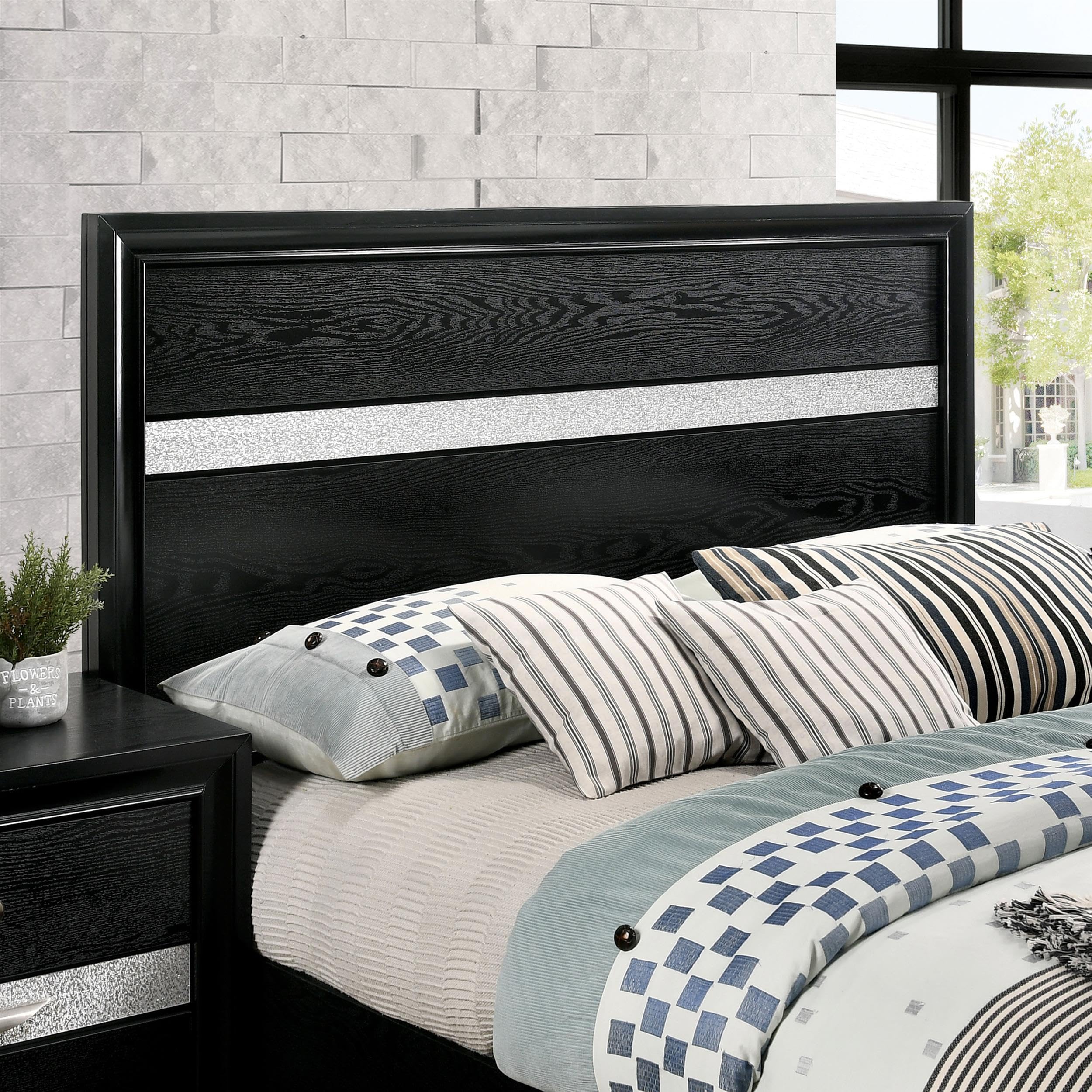 FOA Laren Contemporary 3-Piece Black Wood Bedroom Set - Queen Size Bed & 2 Nightstands | Modern Bedroom Furniture for Home Decor | Perfect for Master Bedroom, Guest Room & Apartment Living