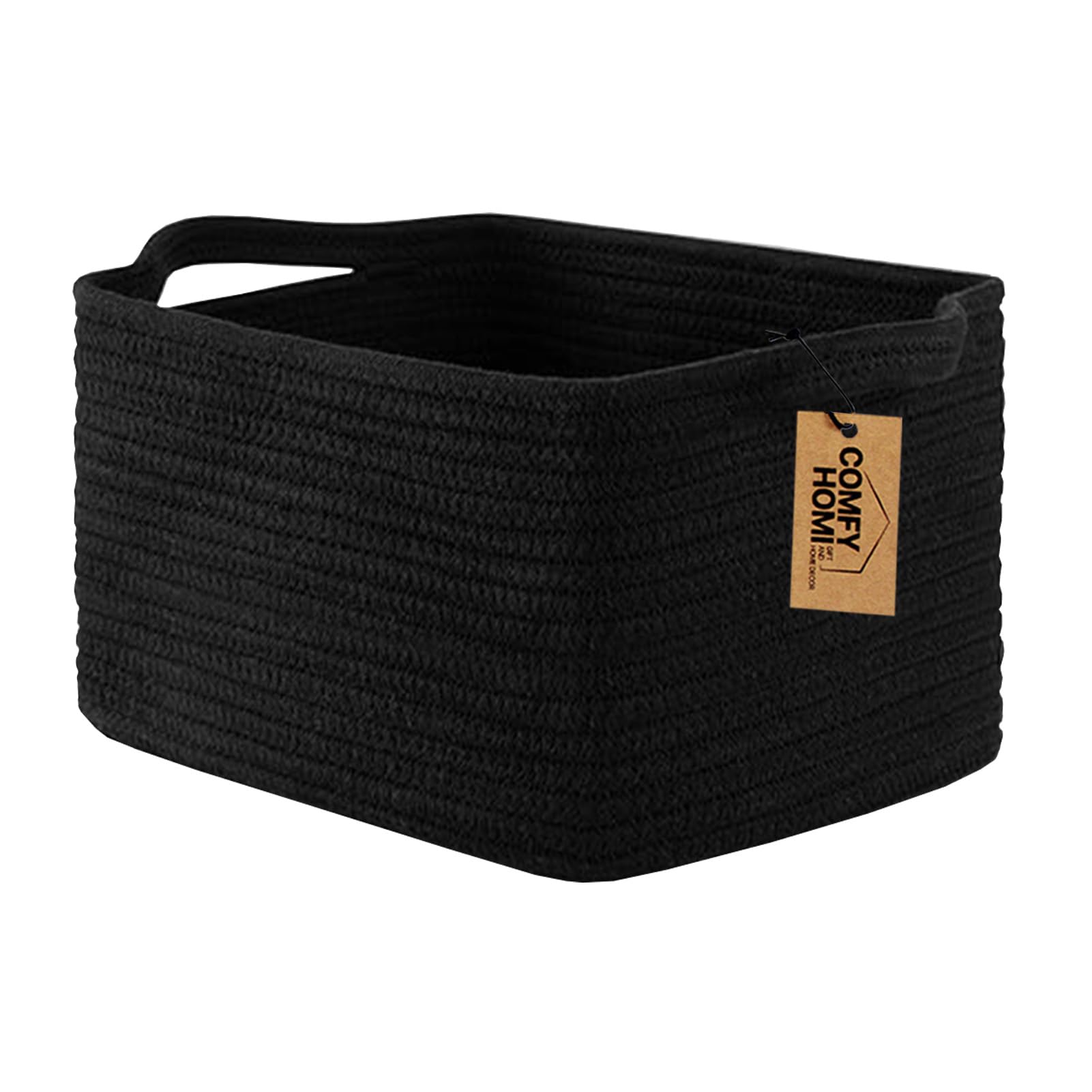 COMFY HOMI Woven Storage Baskets - Cotton Rope Organizer Bin for Shelves, Toys & Towels | Space-Saving Home Organization Solution for Bedroom, Bathroom & Living Room | All Black Decorative Storage Cube Gift