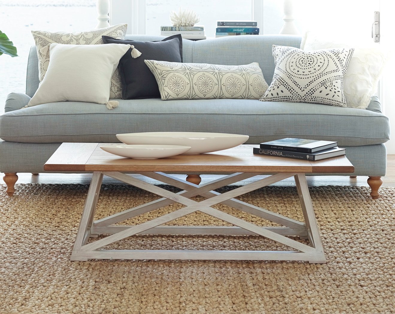 Stylish Finley Two-Tone Coastal Coffee Table - Modern Living Room Furniture for Beach House & Coastal Decor
