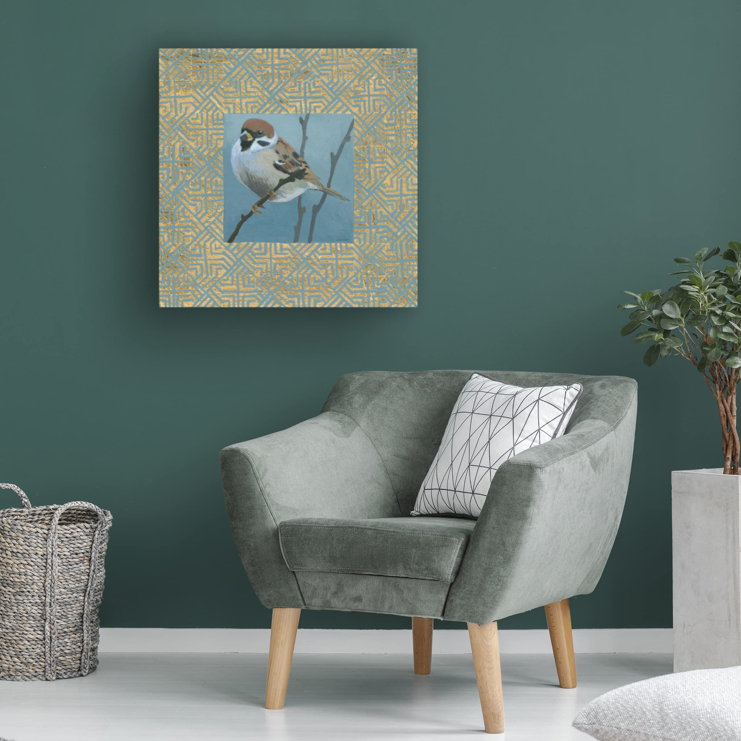 Trademark Fine Art 'The Sparrow' Canvas Wall Art by Kathrine Lovell - Hand-Painted Sparrow Bird Painting for Living Room, Bedroom & Office Decor