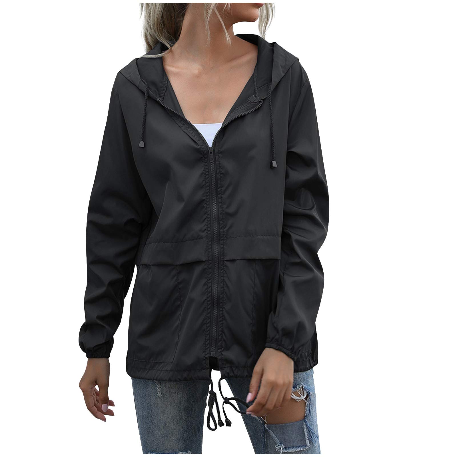 Women's Waterproof Windproof Rain Jacket - Lightweight Hooded Zip Coat for Outdoor Sports & Casual Wear | Perfect for Hiking, Travel & Rainy Day Commutes
