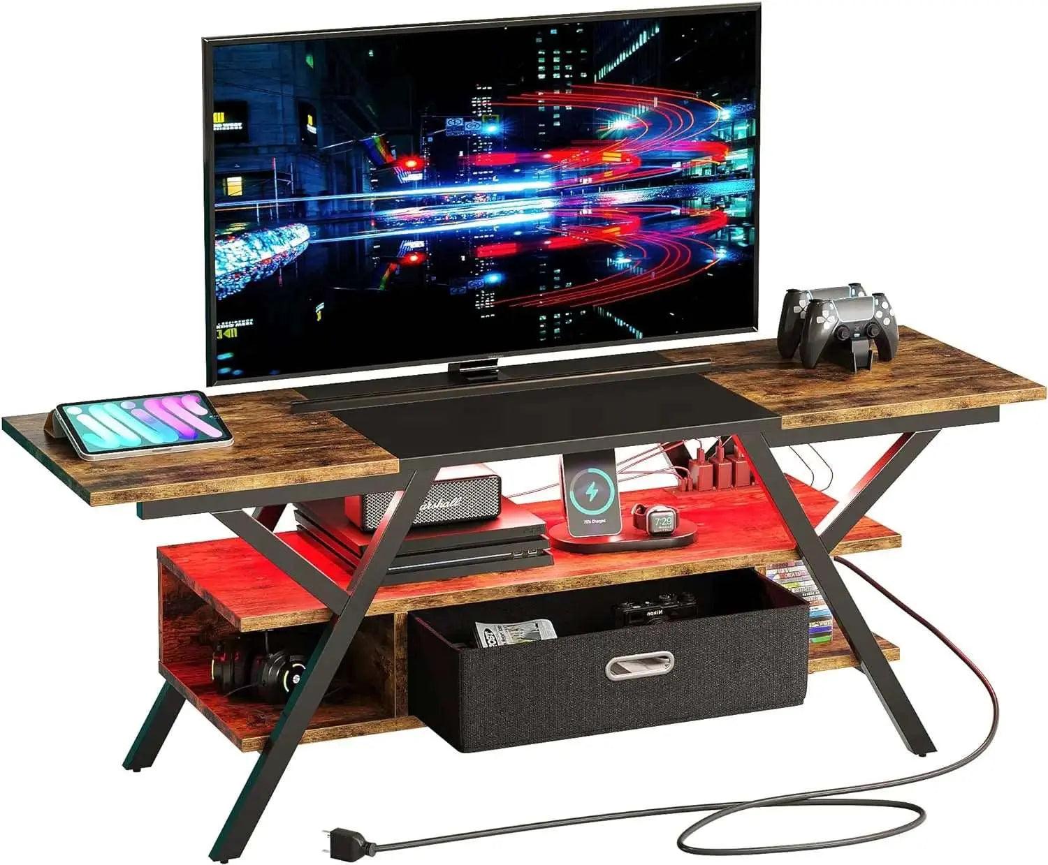 Bestier LED Gaming TV Stand for 65/70/75 inch TVs with Power Outlets & USB Ports - Modern Entertainment Center for Living Room, Bedroom & Game Room
