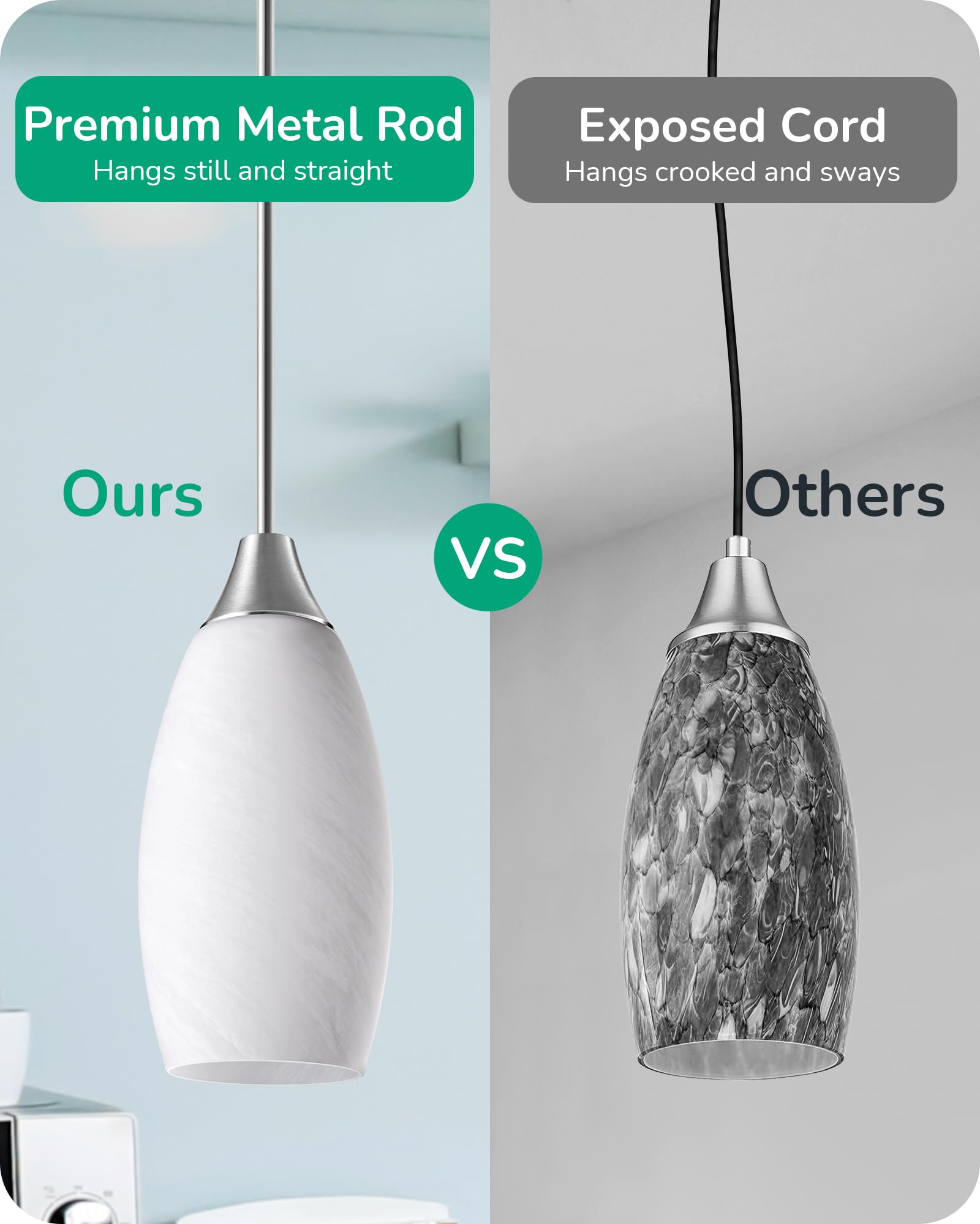 EDISHINE Handcrafted Art Glass Pendant Light Fixture - White Marble Glass Shade with Adjustable Brushed Nickel Rods, Hardwired Ceiling Light with E26 Base | Perfect for Kitchen, Bathroom, Bar & Dining Room Lighting