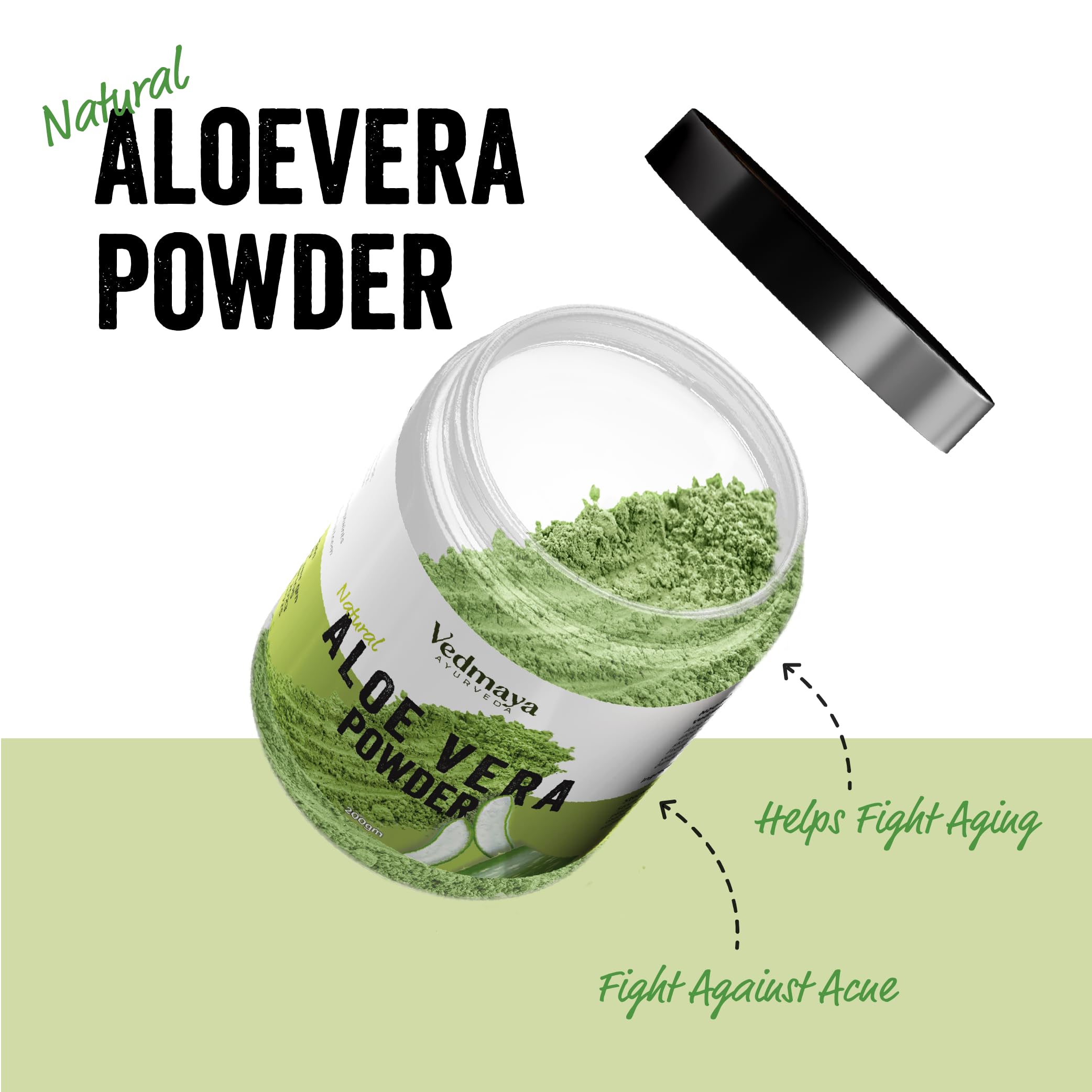 VEDMAYA 100% Pure Natural Aloe Vera Powder (5.3oz/150g) - Chemical-Free & Preservative-Free - For DIY Face Masks & Hair Treatments - Helps Balance Oily Skin & Scalp - Perfect for Homemade Skincare & Hair Care Routines
