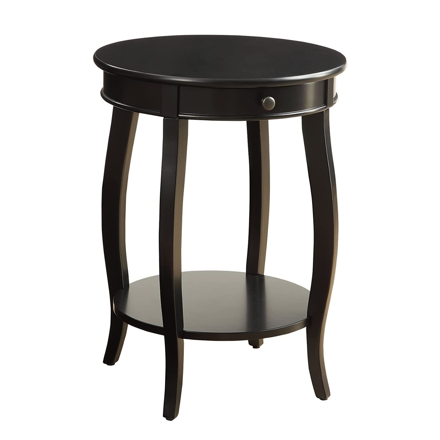 Black Round Wooden End Table with Drawer - Simple Relax Side Table for Living Room, Bedroom, or Office - Sturdy Nightstand with Storage Space