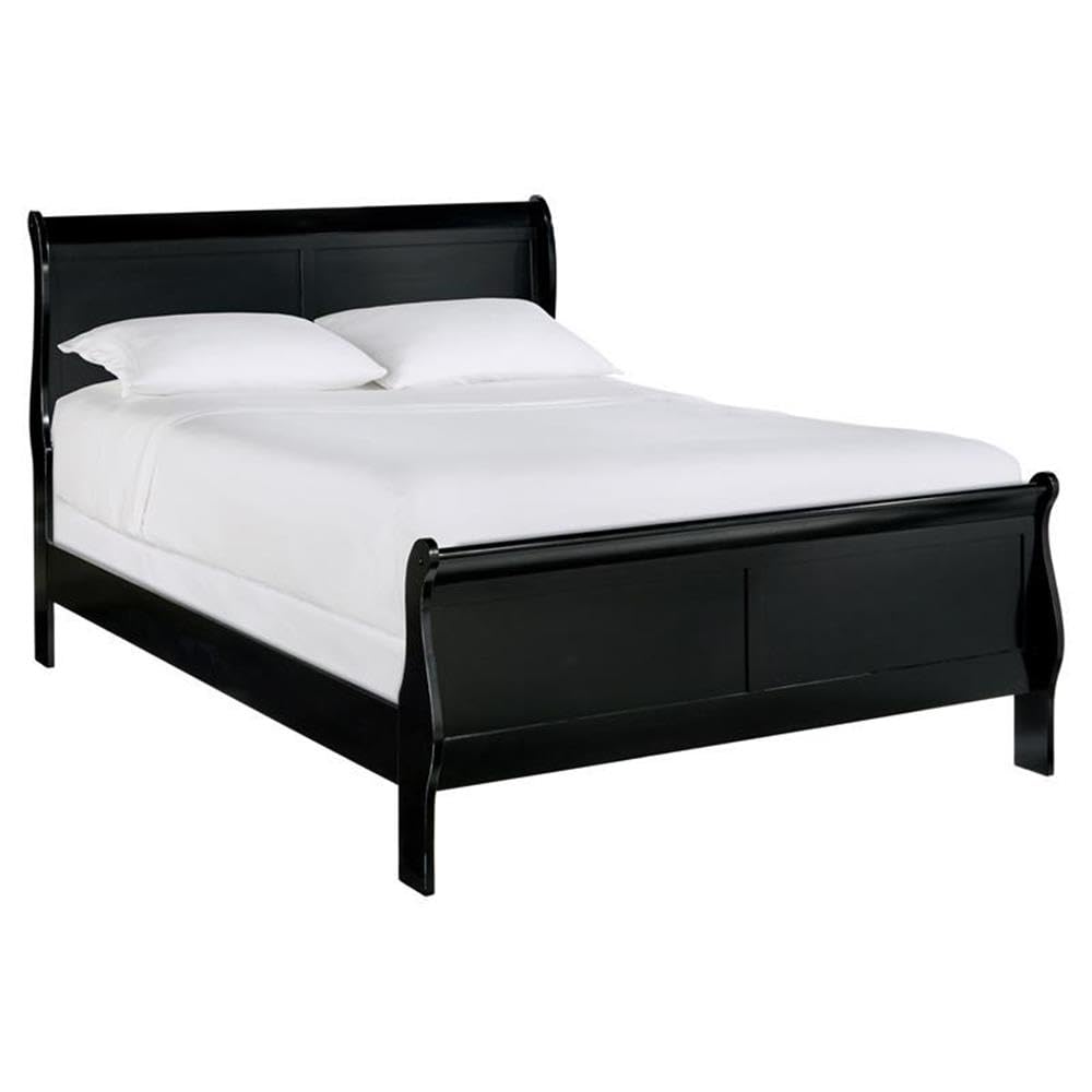 Pemberly Row Traditional Wood Eastern King Sleigh Bed in Black - Elegant Solid Wood Bed Frame for Master Bedroom Decor