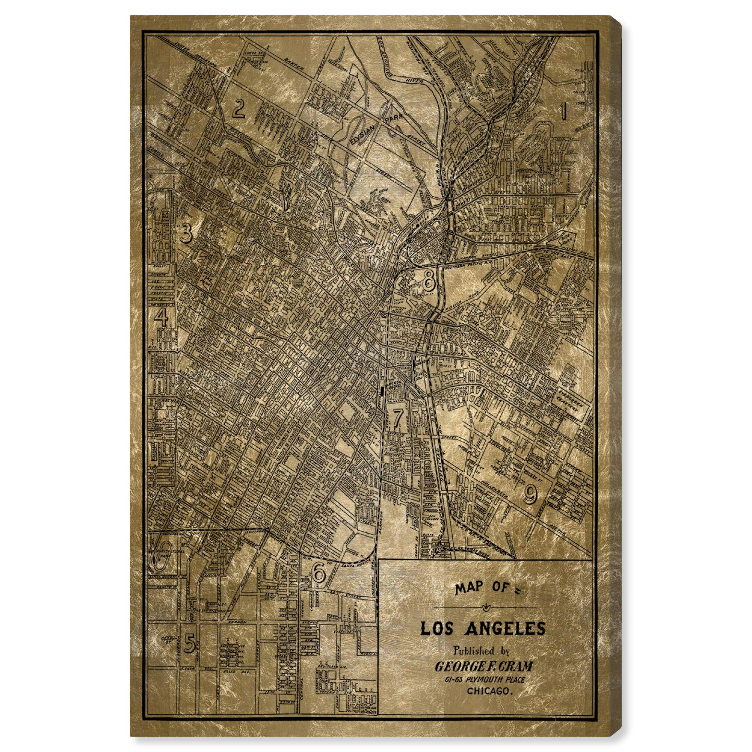 Los Angeles Gold and Black Canvas Wall Art Print - 24x36 Inch Modern City Map Home Decor by Oliver Gal Artist Co. - Perfect for Living Room, Office & Bedroom Décor