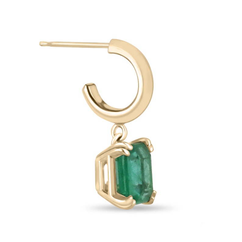 2.80tcw Natural Emerald Asscher Cut Knife Edge Huggie Dangle Earrings in 14K Gold - Perfect for Weddings, Parties & Special Occasions