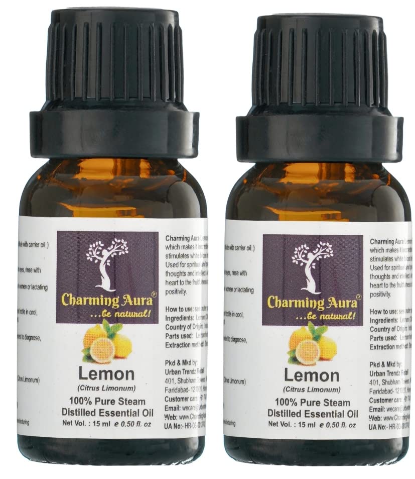 Pack of 2 Pure Lemon Essential Oils - 100% Natural Therapeutic Grade for Face, Hair, Skin Care & Nails | Aromatherapy & Home Cleaning Uses | Fresh Citrus Scent for Diffusers, Massage & DIY Beauty Products