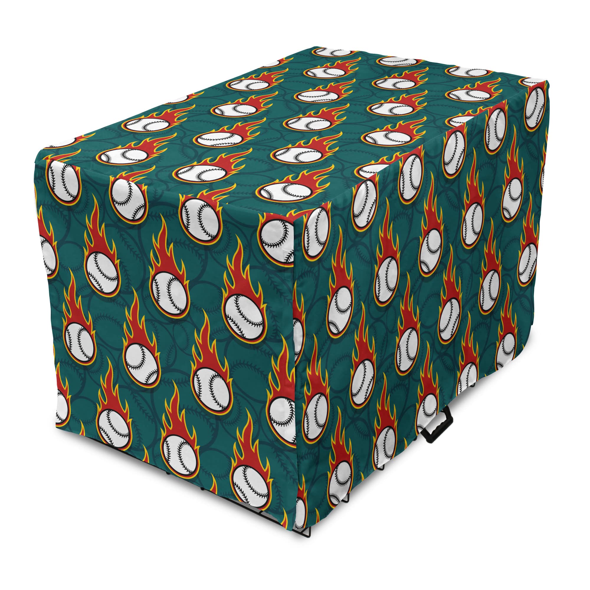 Lunarable Sports Dog Crate Cover - Baseball Themed Pet Kennel Cover for Medium Dogs & Cats (24 Inch, Dark Teal Vermilion) - Durable & Easy to Use for Home, Travel & Outdoor Adventures