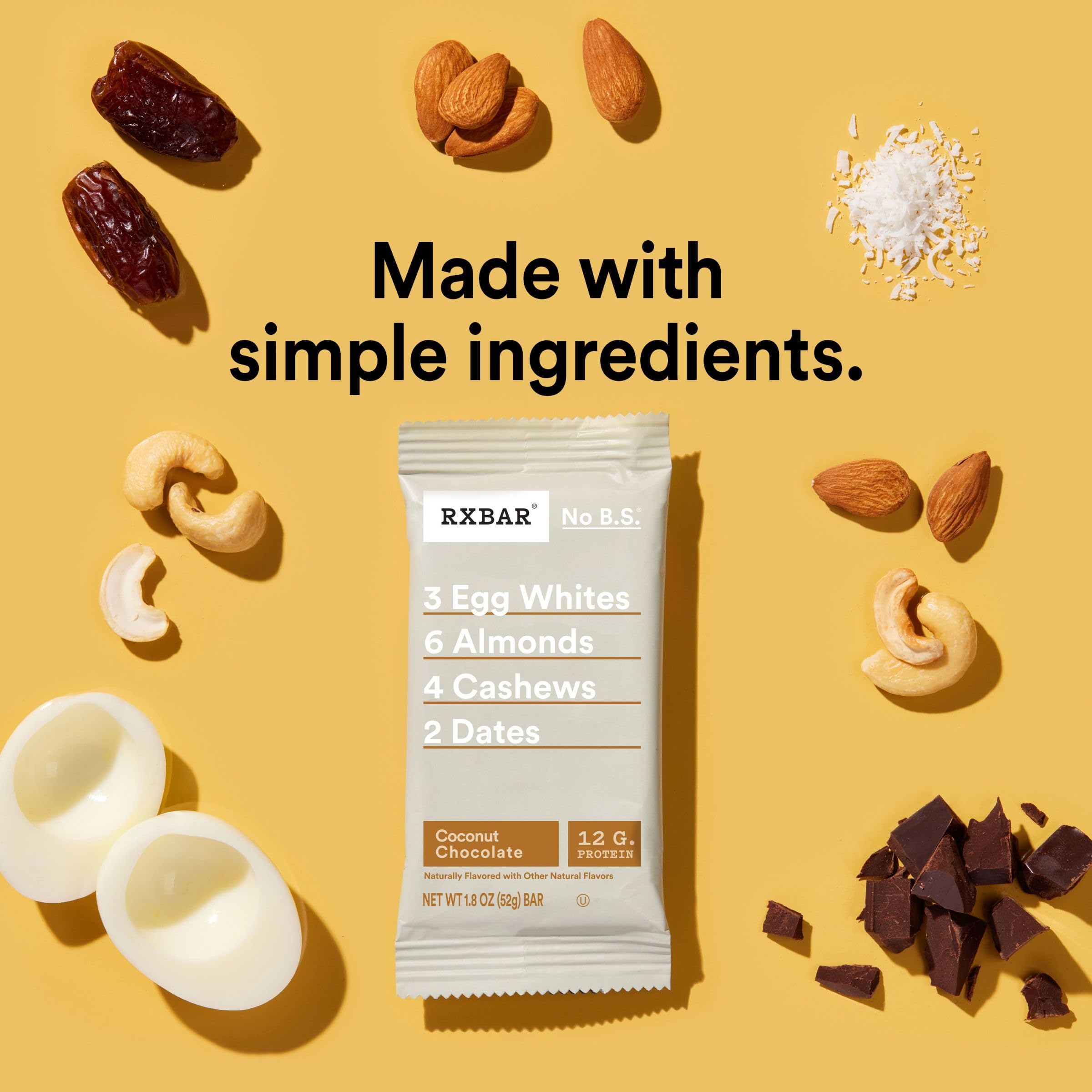RXBAR Protein Bars - Coconut Chocolate Flavor, 22oz Box (12 Bars) | High Protein Snack for Workout Recovery, Healthy On-the-Go Breakfast & Travel Snacks