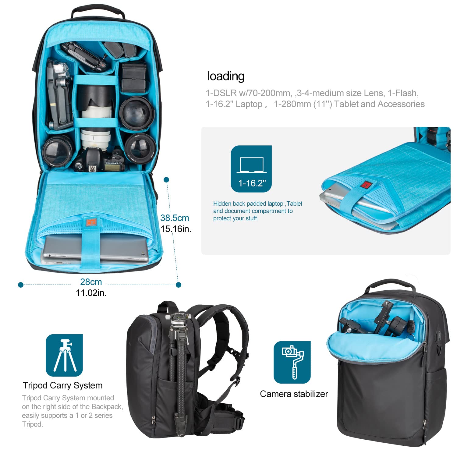 Waterproof DSLR Camera Backpack with 15-16