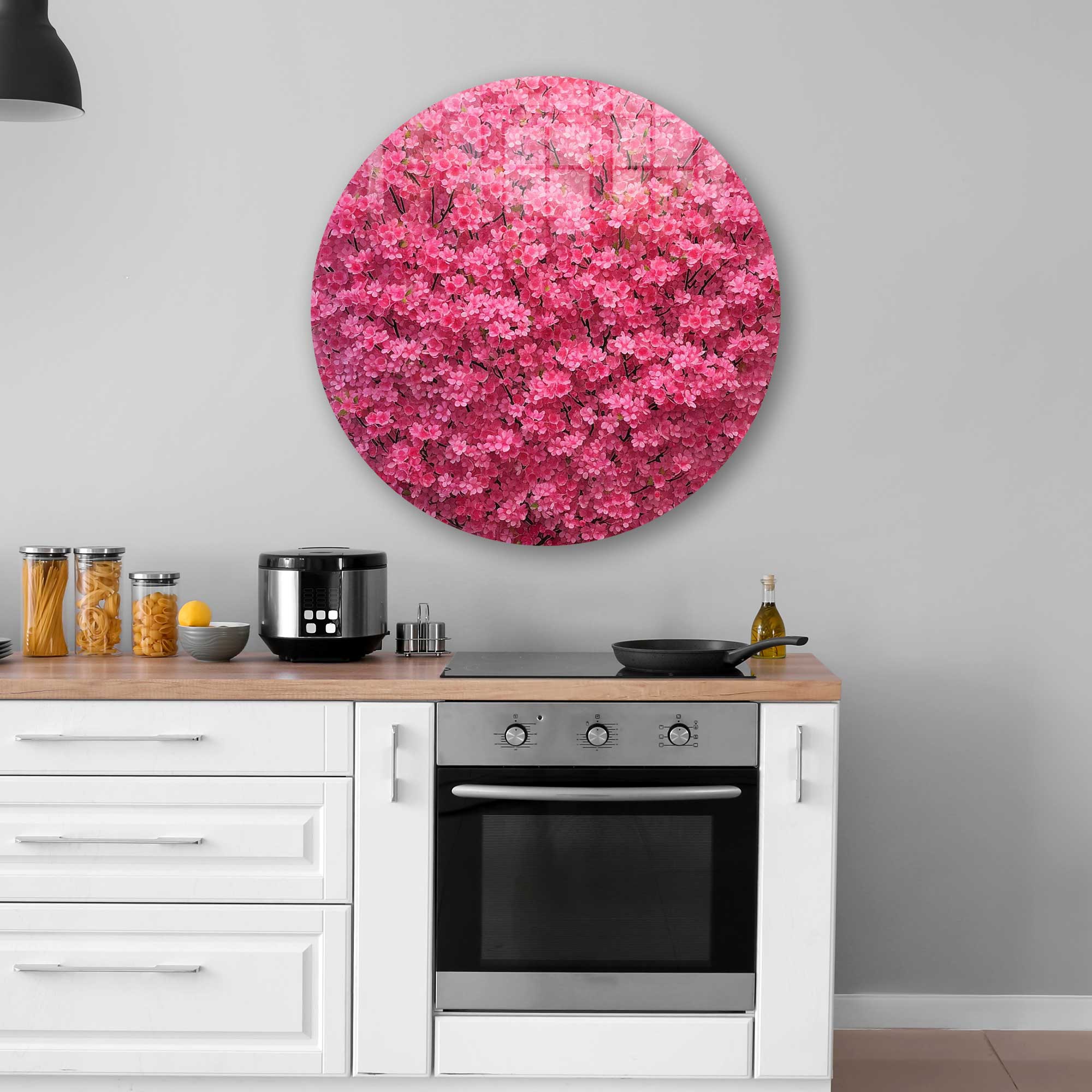 Pinky Tree Rounded Glass Wall Art - Modern Home Decor for Living Room, Bedroom & Office - Shatterproof & Stylish