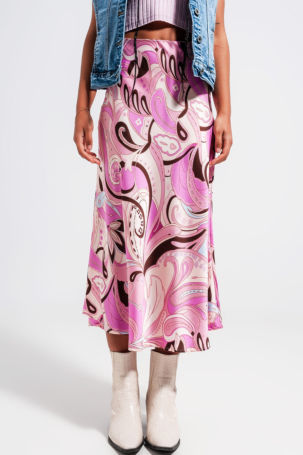 Abstract Print Long Pink Skirt for Women - Elegant Flowy Maxi Skirt for Casual Outings, Beach Vacations, and Summer Parties