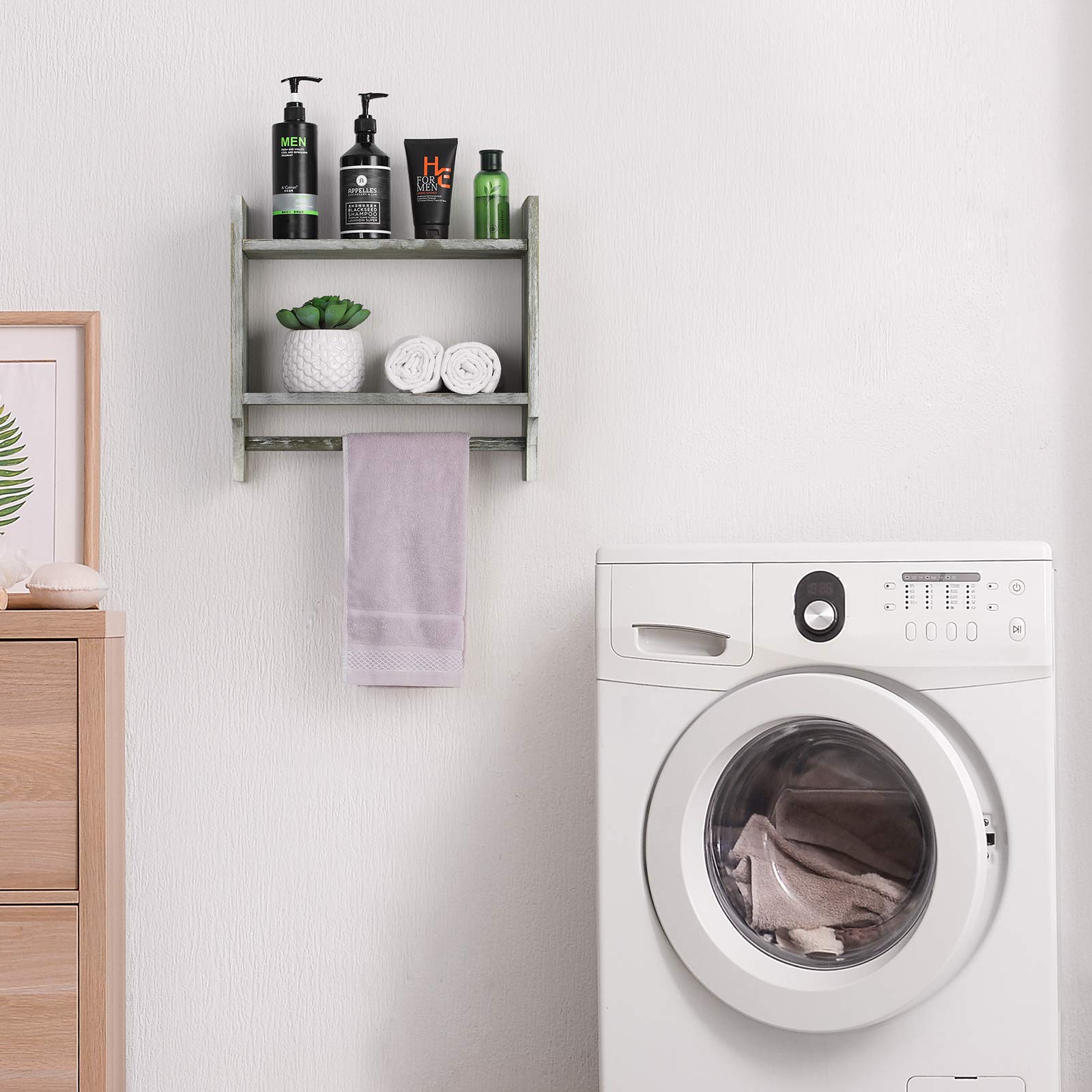 Wall Mounted Bathroom Towel Rack with Shelf - Olive Green for Bathroom Organization